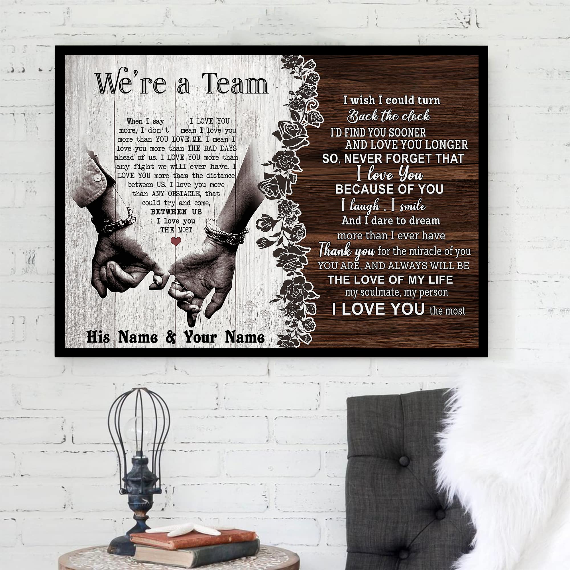 Personalized Couple Poster 'We're A Team' - Gift for Him/Her, Funny Wall Art for Lovers, Husband, Wife - 1.5in Framed Canvas Print