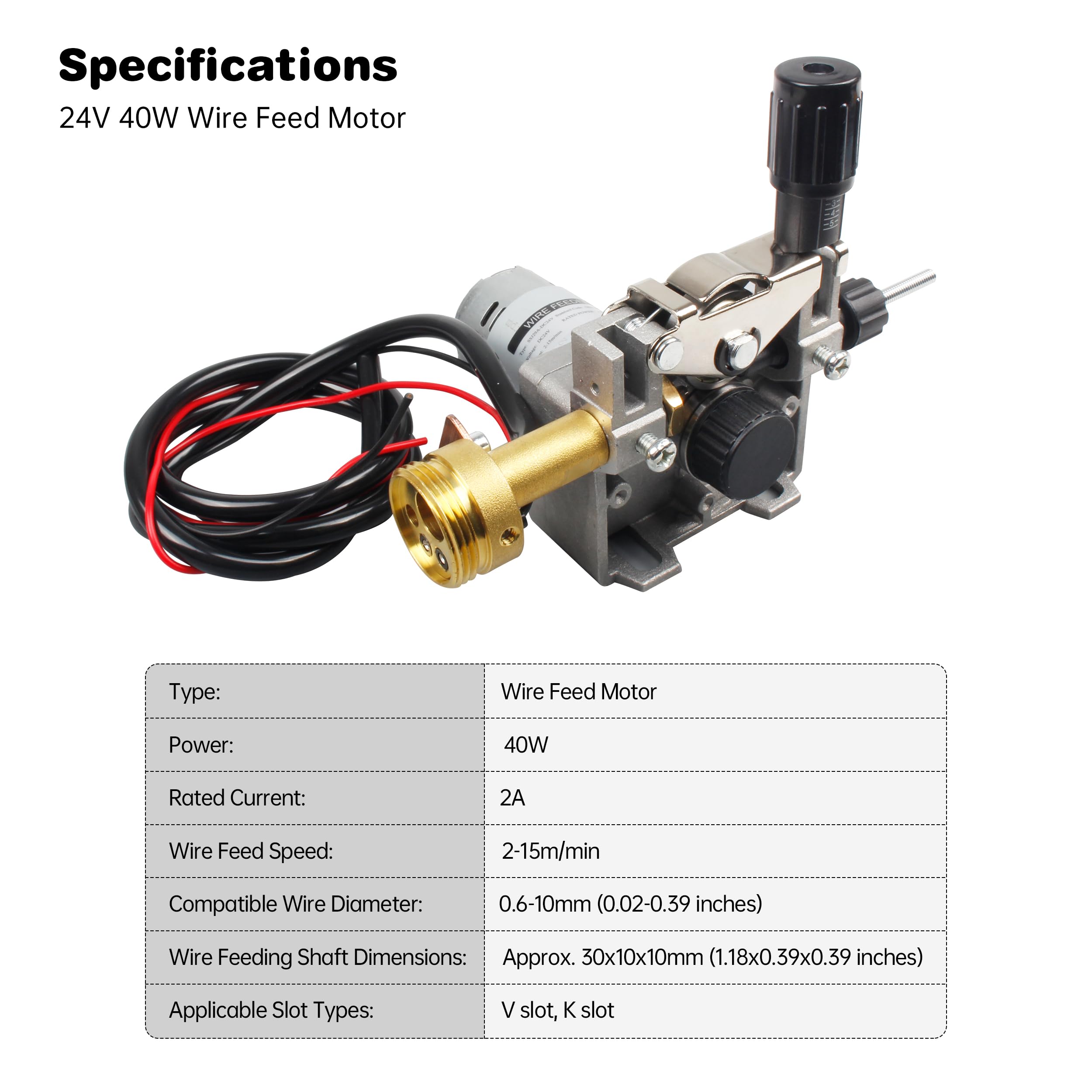 CNCTOPBAOS DC 24 V 40 W Drahtvorschubmotor, Schweißrollenzufuhr für MIG MAG Schweißen, Löten, Drahtzuführungsmaschinen-Zubehör, Kupfer-Schnittstelle, 0,6–10 mm, 0,03–0,39 Zoll Schweißdraht
