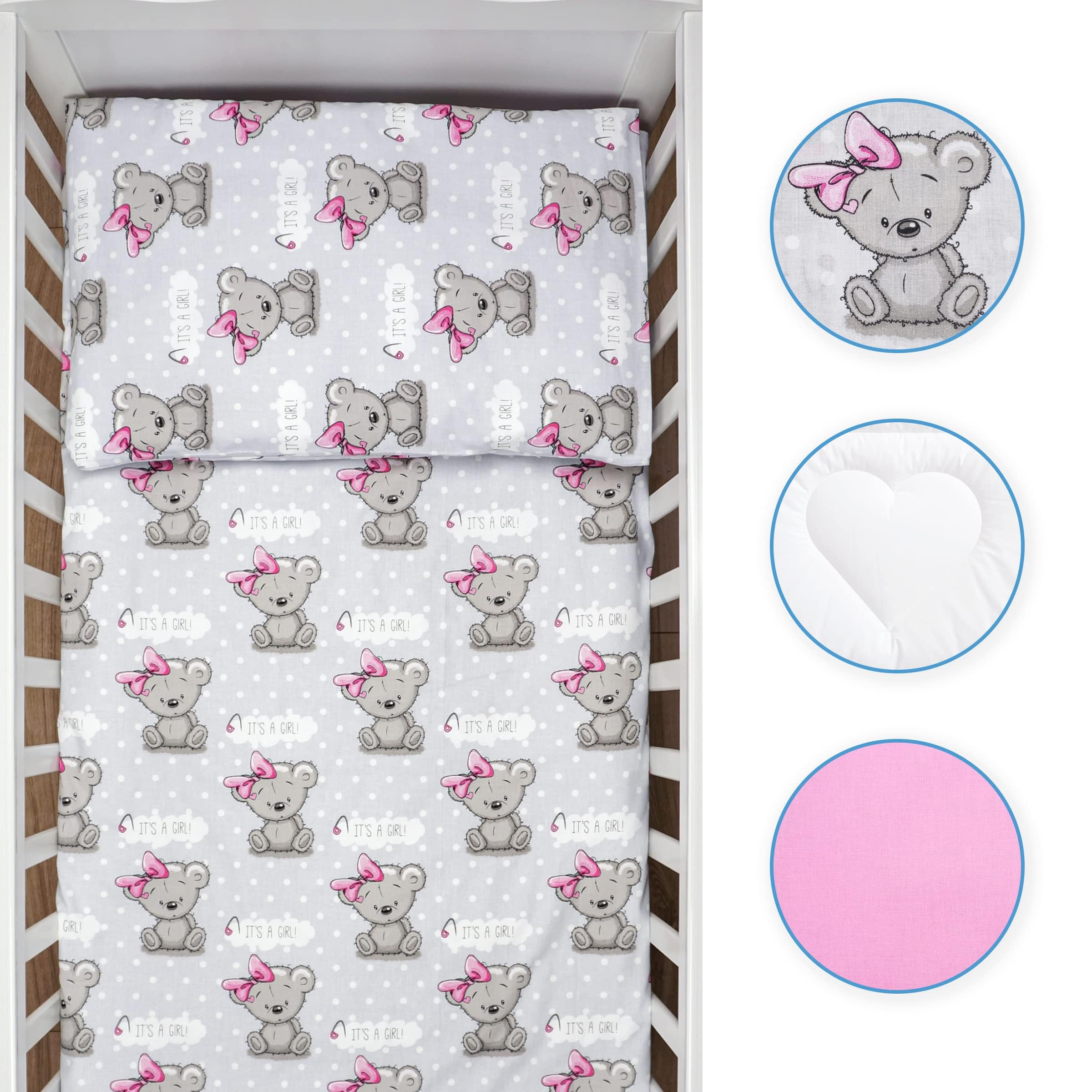 Baby Comfort Juego de Cama de 4 Piezas para niños pequeños, 120 x 90 cm, Funda de edredón y Funda de Almohada (It's a Girl) (12 Meses+)
