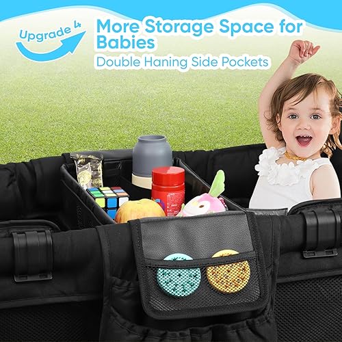 Miniatura 6 de Bandeja de aperitivos para cochecito con soportes para botellas anticaídas para Wonderfold Wagon, interior de piel sintética impermeable, fácil de