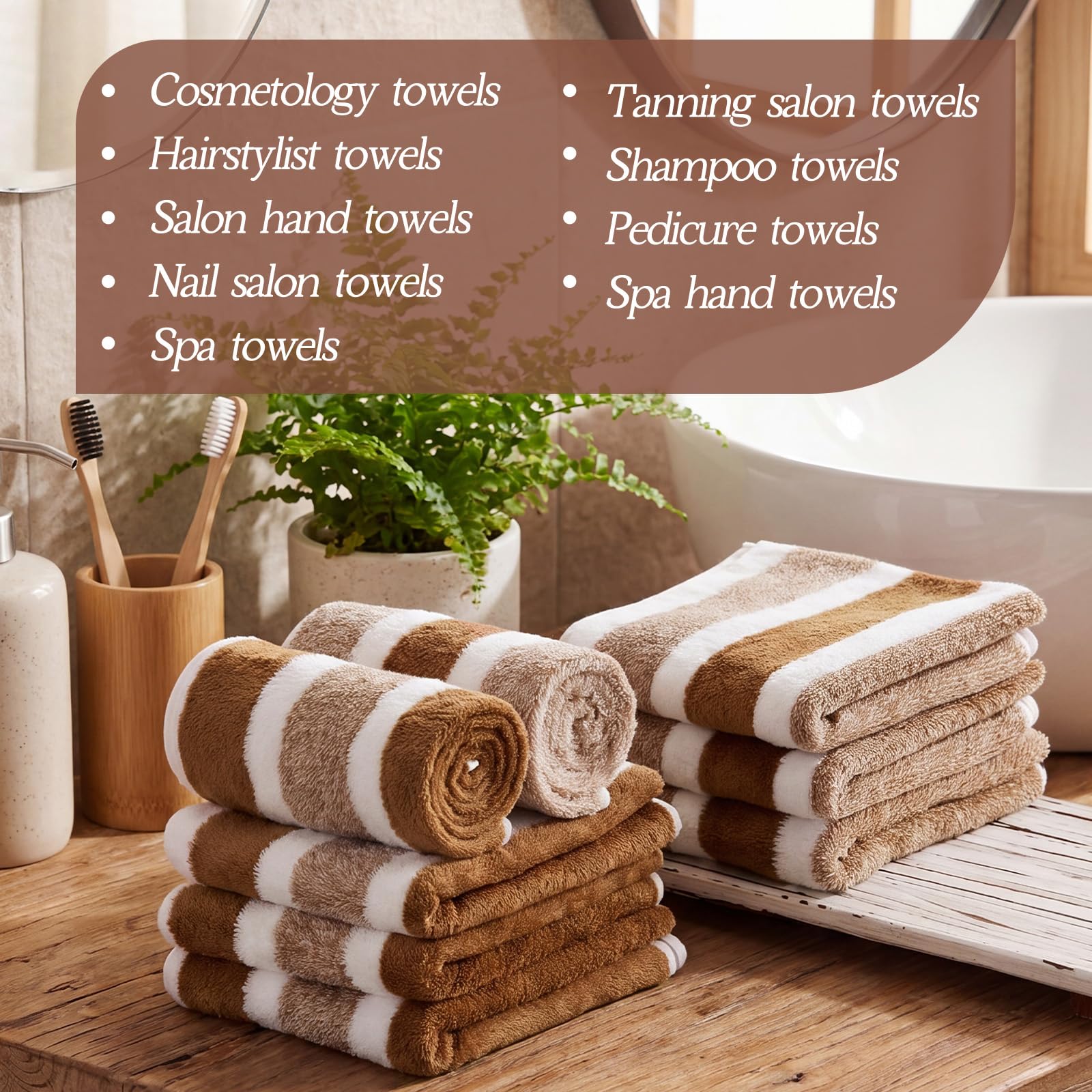 Shimeyao 26 Packungen bleichsichere Salon-Handtücher, saugfähige Mikrofaser, bleichbeständig, Salon-Handtücher für Fitnessstudio, Bad, Spa, Rasur, Shampoo, Haartrocknung zu Hause (Kaffee, 34 x 74 cm)