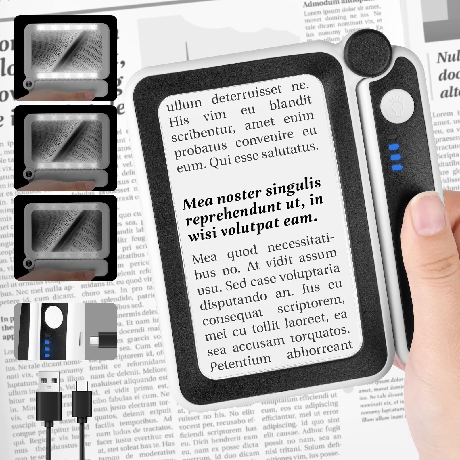 Vicloon Magnifying Glass with Light, 4X Reading Magnifier, Large Foldable Handheld with 10 LEDS and 3 Dimming Modes