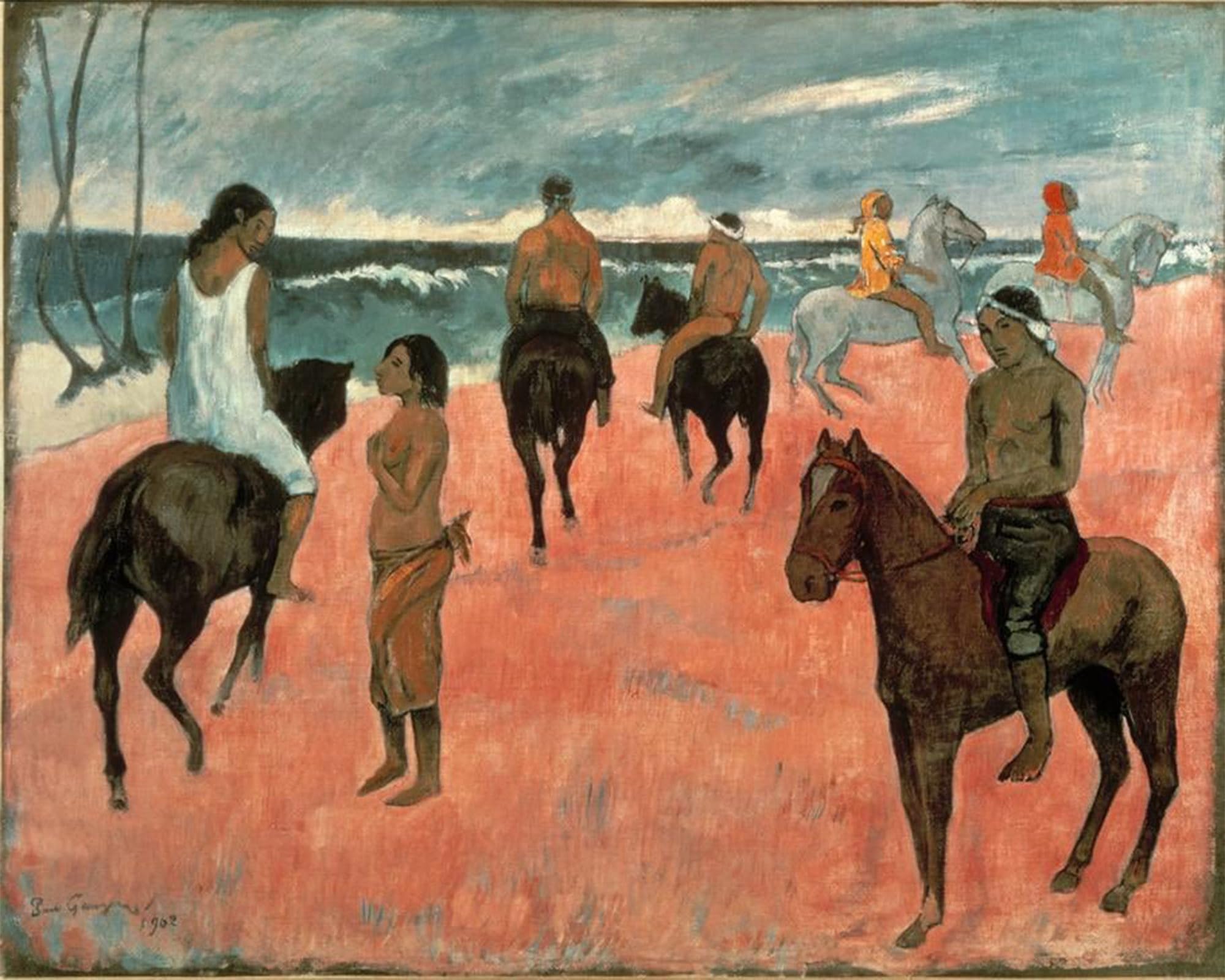 Artxlxxbn No Frame Famous Prints Artwork Pictures Poster Painting Art Cavaliers Sur La Plage By Paul Gauguin Artwork Landscape Pictures For Home Decor 60X90cm