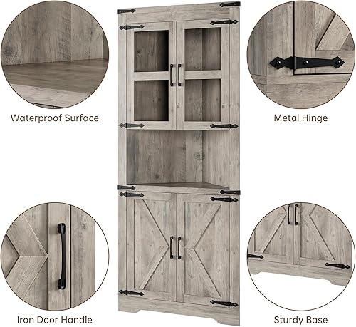 Miniatura 5 de GAOMON Armario esquinero de granja, armario de almacenamiento de esquina alto con puerta de granero y estantes ajustables, armario de baño con
