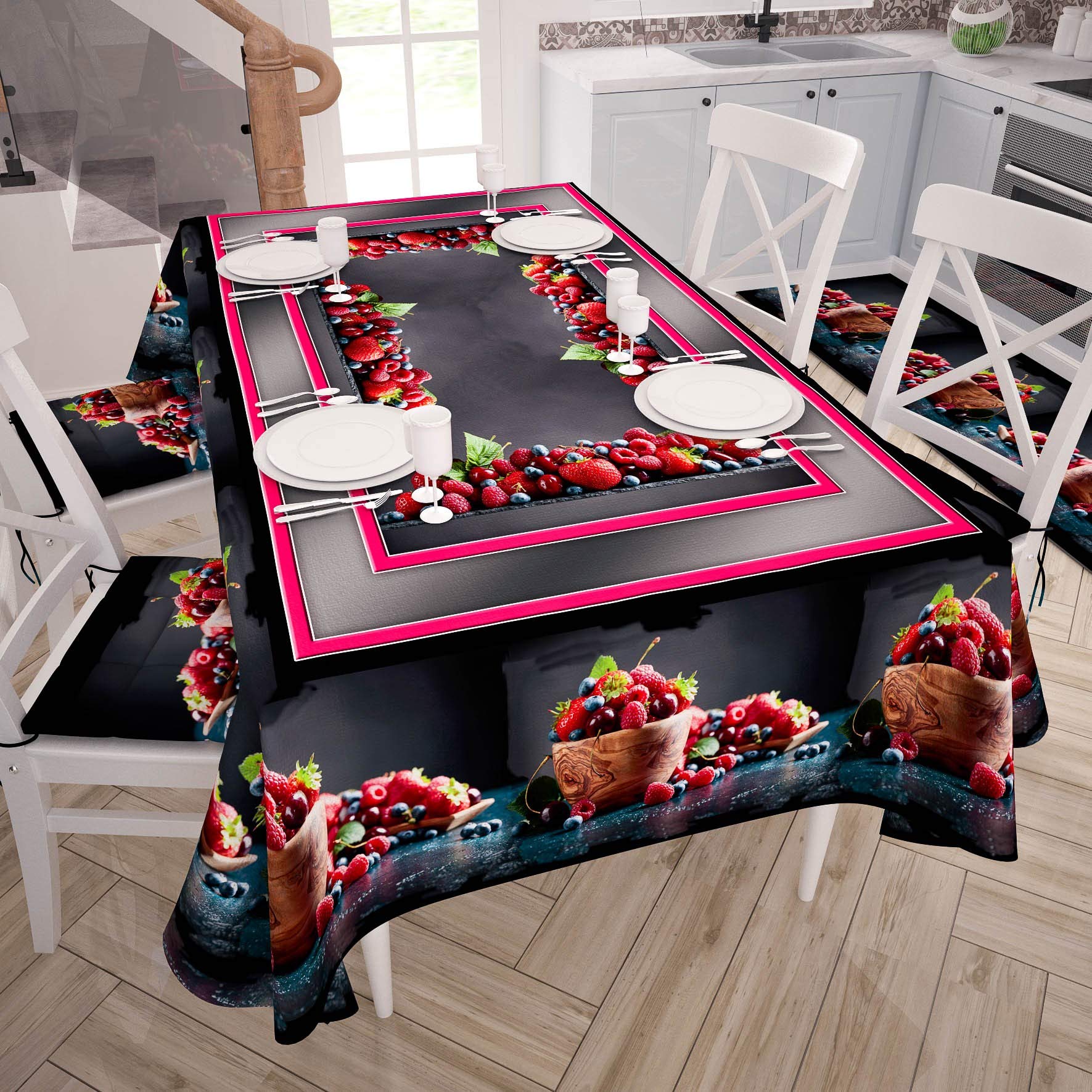 PETTI Artigiani Italiani Rectangular, Microfiber, Decorative Printed Table Cloth, 100% Made in Italy, Berries, 140x450