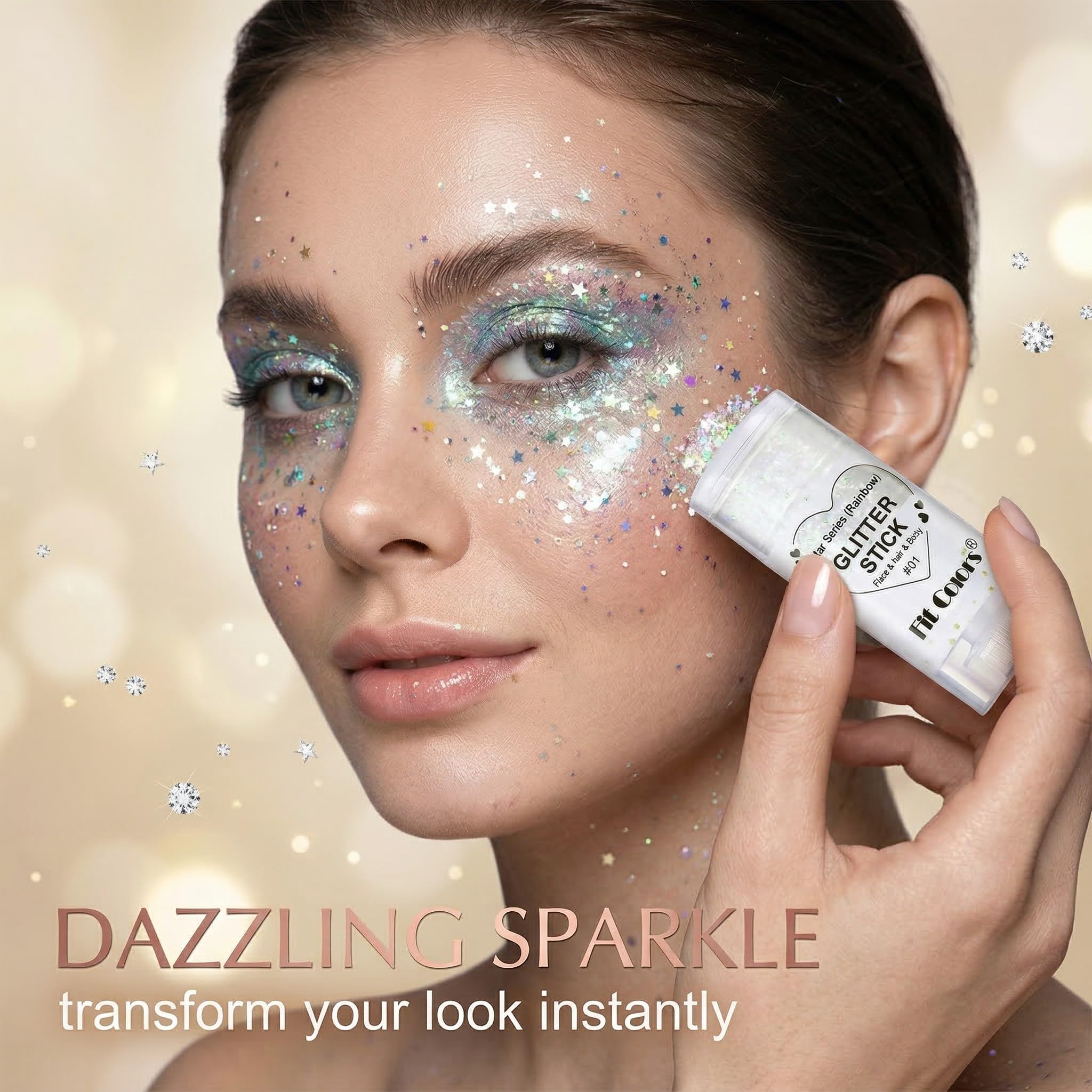 Glitter Stick Corpo e Viso Argento, Brillantini Viso Lunga Durata ad Alta Lucentezza, Gel Scintillante per Capelli e Pelle, Ideale per Festival, Rave, Party e Make-up Creativo