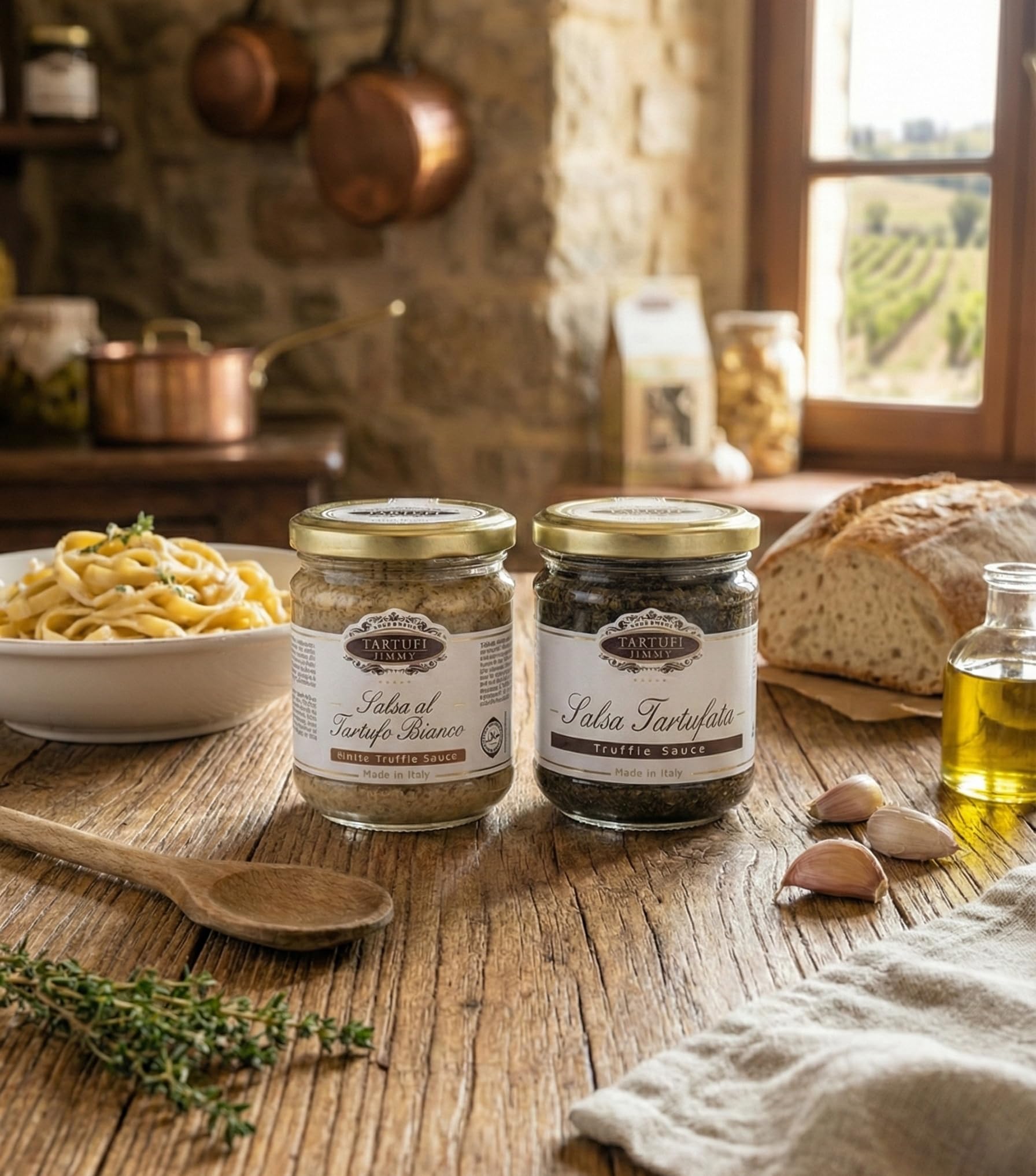 Coffret Gourmet | Sauce à la Truffe Blanche 180g + Sauce Tartufata à la Truffe Noire 180g | Condiments Italiens Raffinés pour Pâtes, Risottos & Viandes |Made in Italy