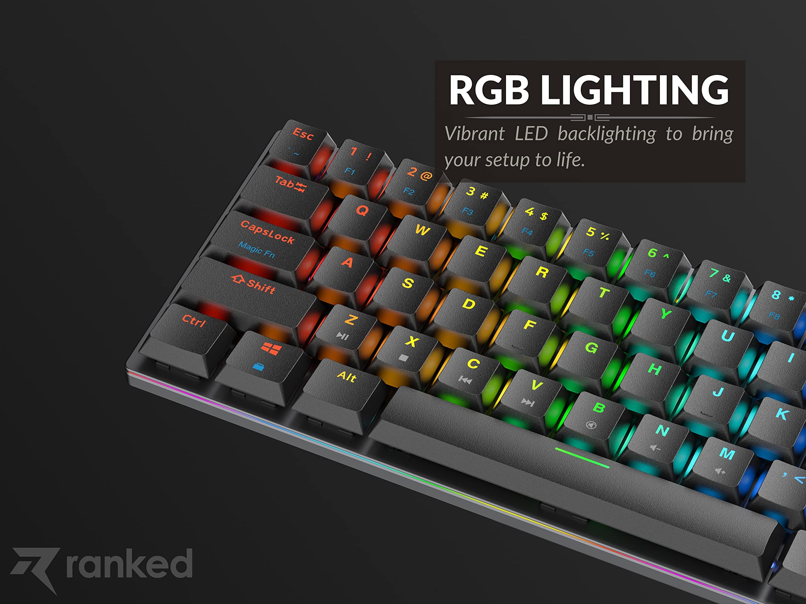 Ranked G65 Guardian 65% | Rama Aluminiowa | Mechaniczna Klawiatura do gier Hot Swap | 68 Klawiszy z Podświetleniem RGB dla PC/Mac | Układ QWERTY ANSI US (Czarny, Gateron Low Profile Brown)