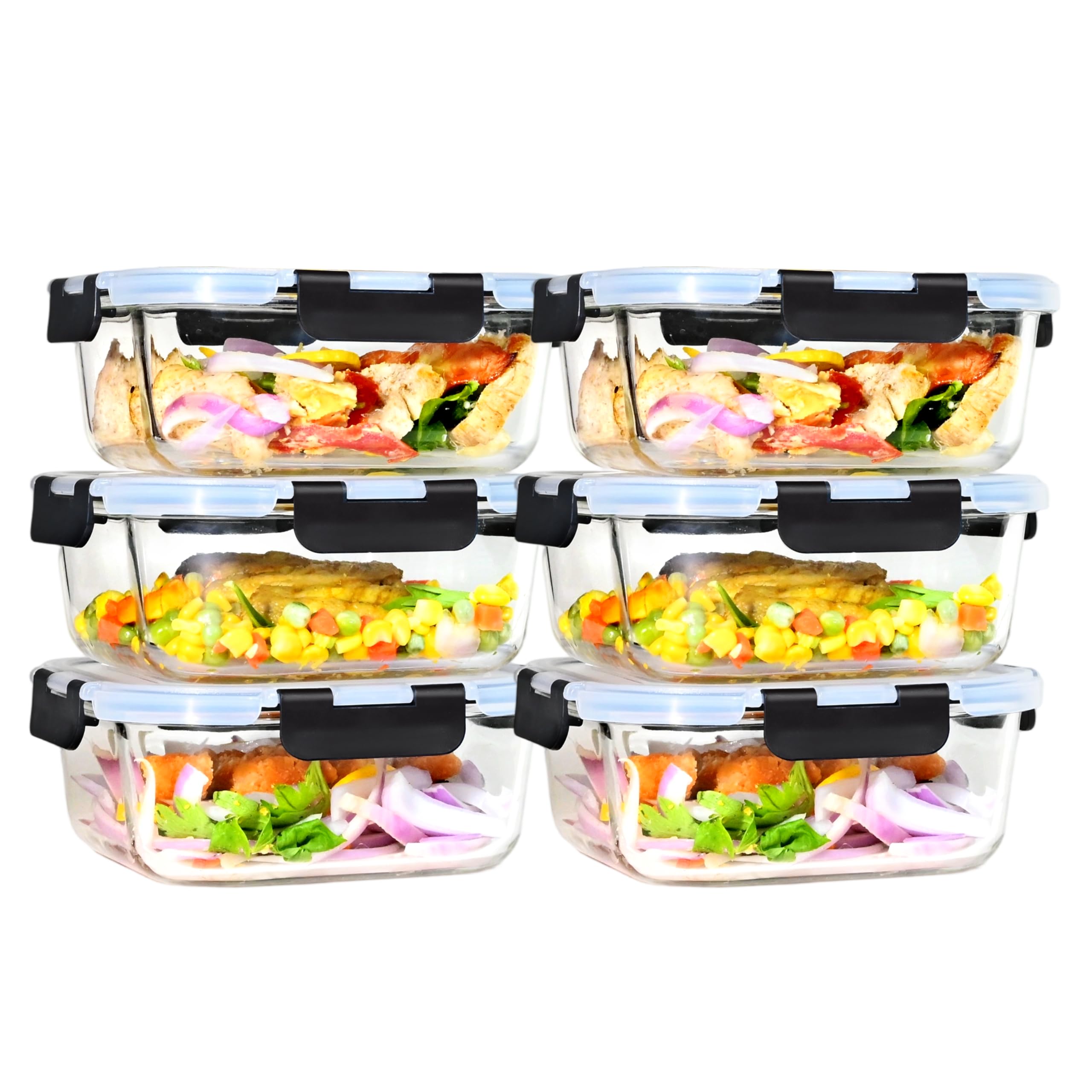 ERUIV Glasbehälter Mit Deckel, [2 Behälter + 2 Deckel] Glasschüssel Mit Deckel-1040ml, Mikrowellengeschirr Glas, Tragbar Meal Prep Container, Retain Freshness Glass Container With Lid, BPA free