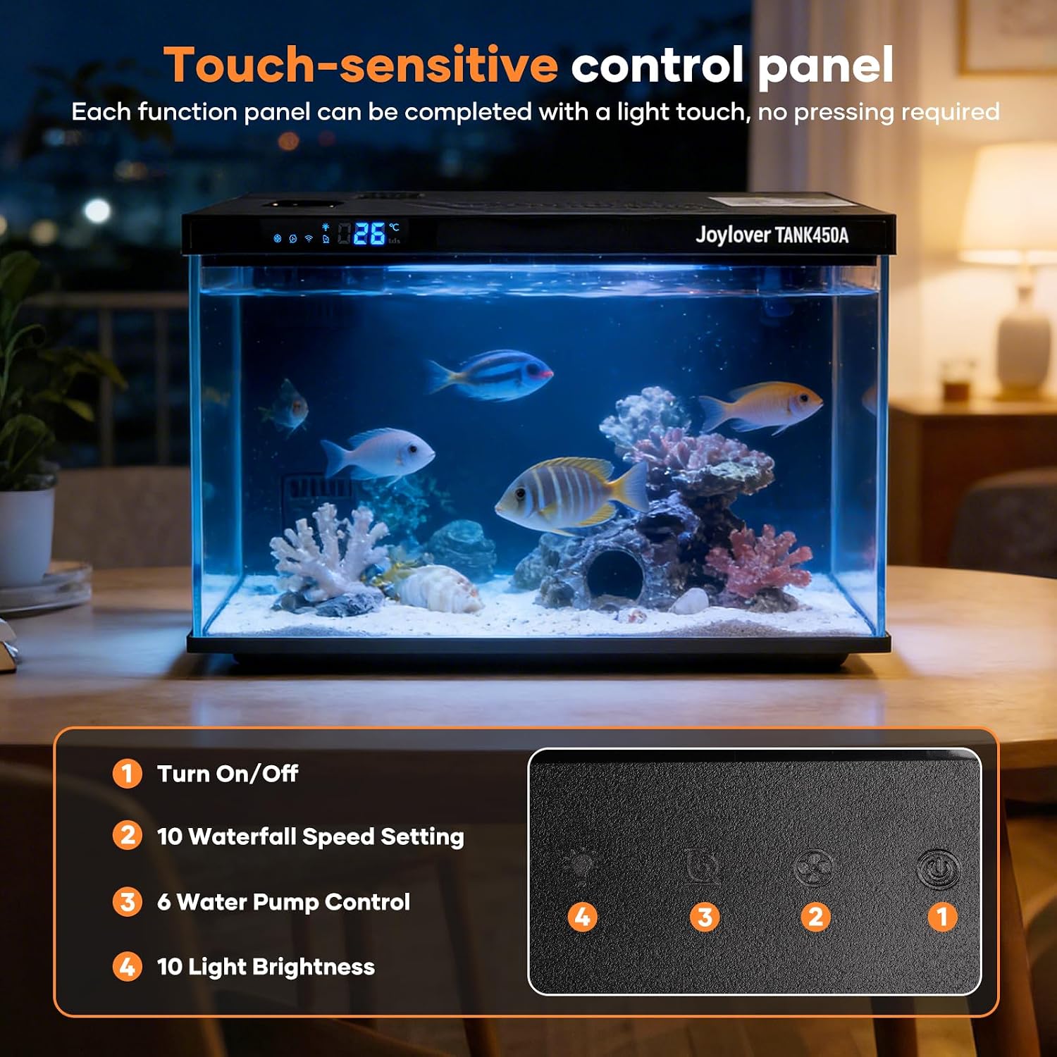 7.5 Gallon Smart Fish Tank, Auto Temperature Control & Filtration, LED Color-Changing Light, TDS&Temperature Alert, Quiet Circulation, Fresh/Salt Water Applicable, Desktop Aquarium 17.8*11.2*10.7 Inch