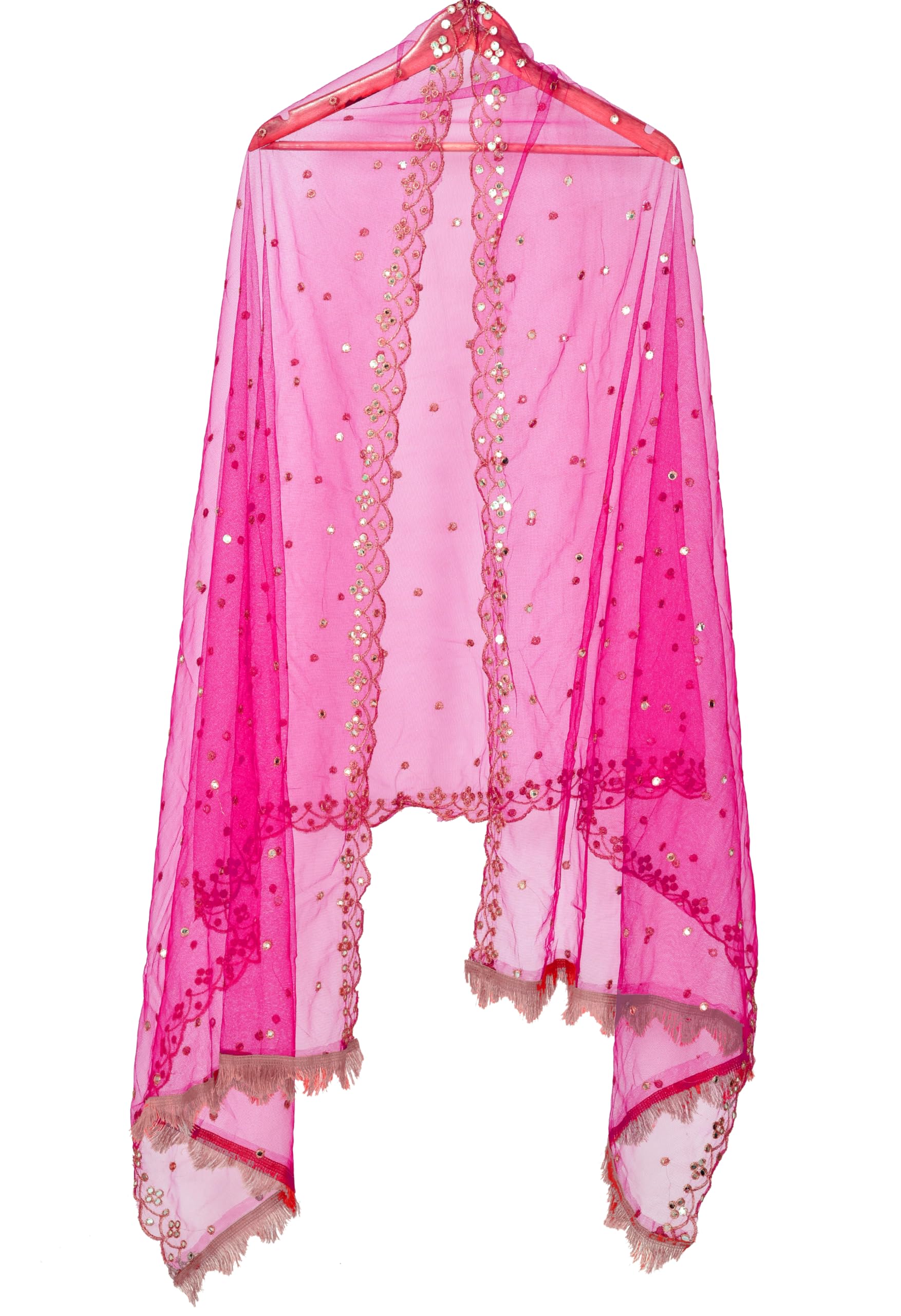 Plastic Mirror Emboridered Net Dupatta for Womens & Girls With Fancy Cut Design with Lace