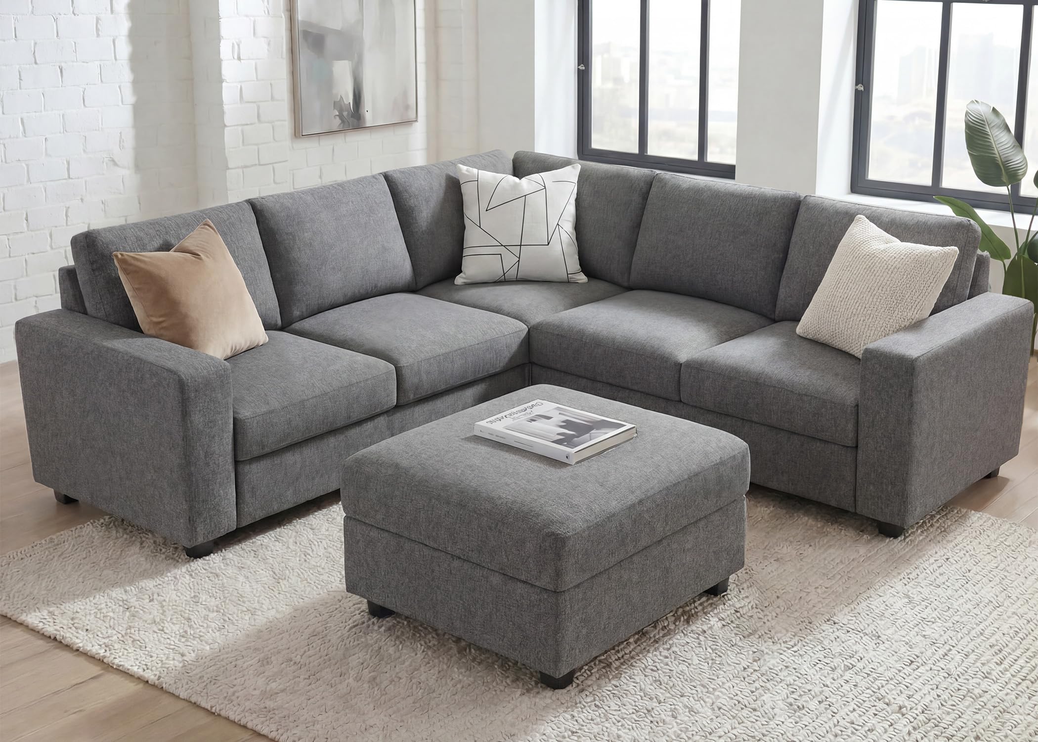 Photo 1 of HONBAY L-Shaped Sectional Sofa with Ottoman, Light Grey