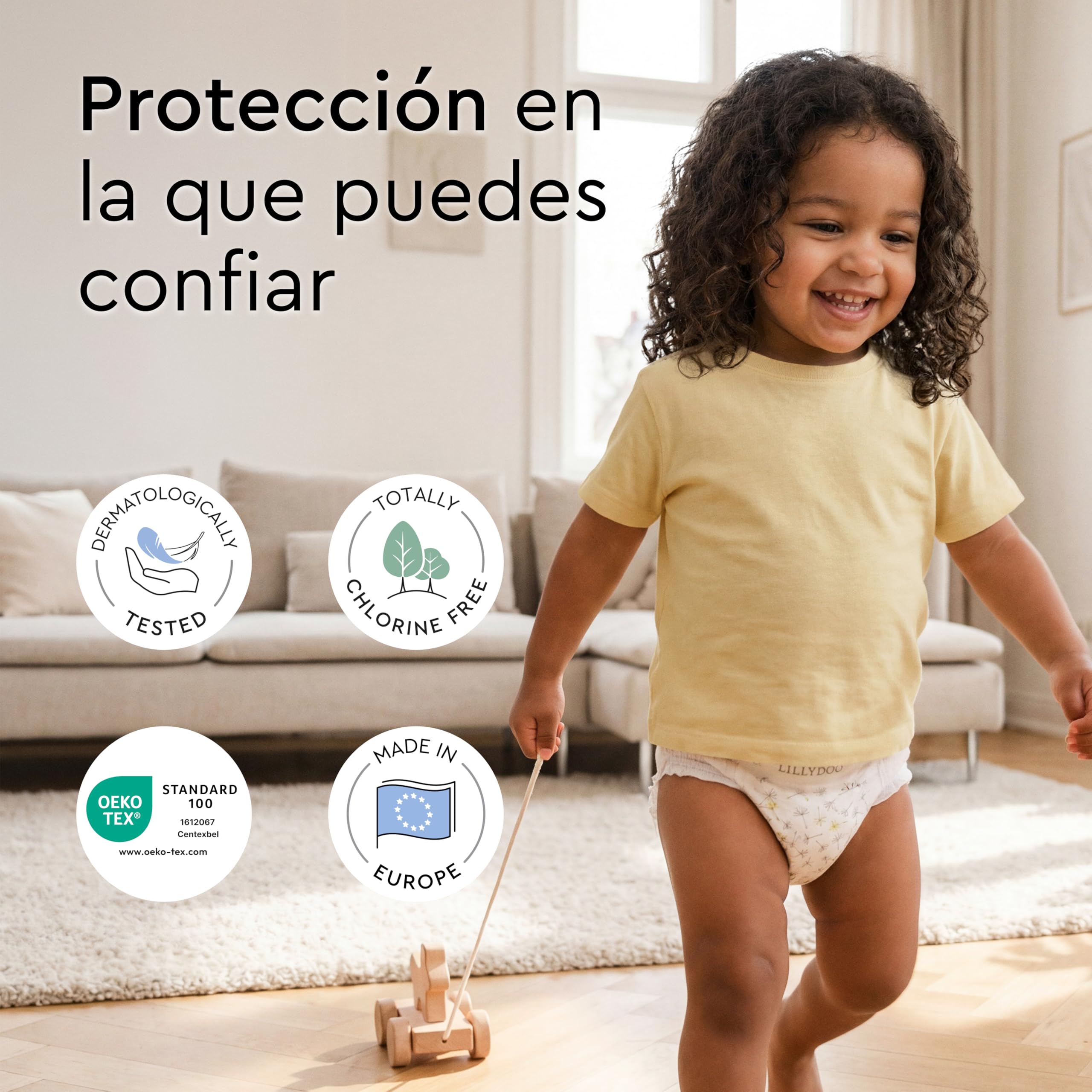 Pañales-braguita LILLYDOO - talla 8 (17+ kg), caja mensual (90 unidades), protección contra fugas, delicados con la piel, suaves, sin perfumes ni lociones, dermatológicamente testados — view 6