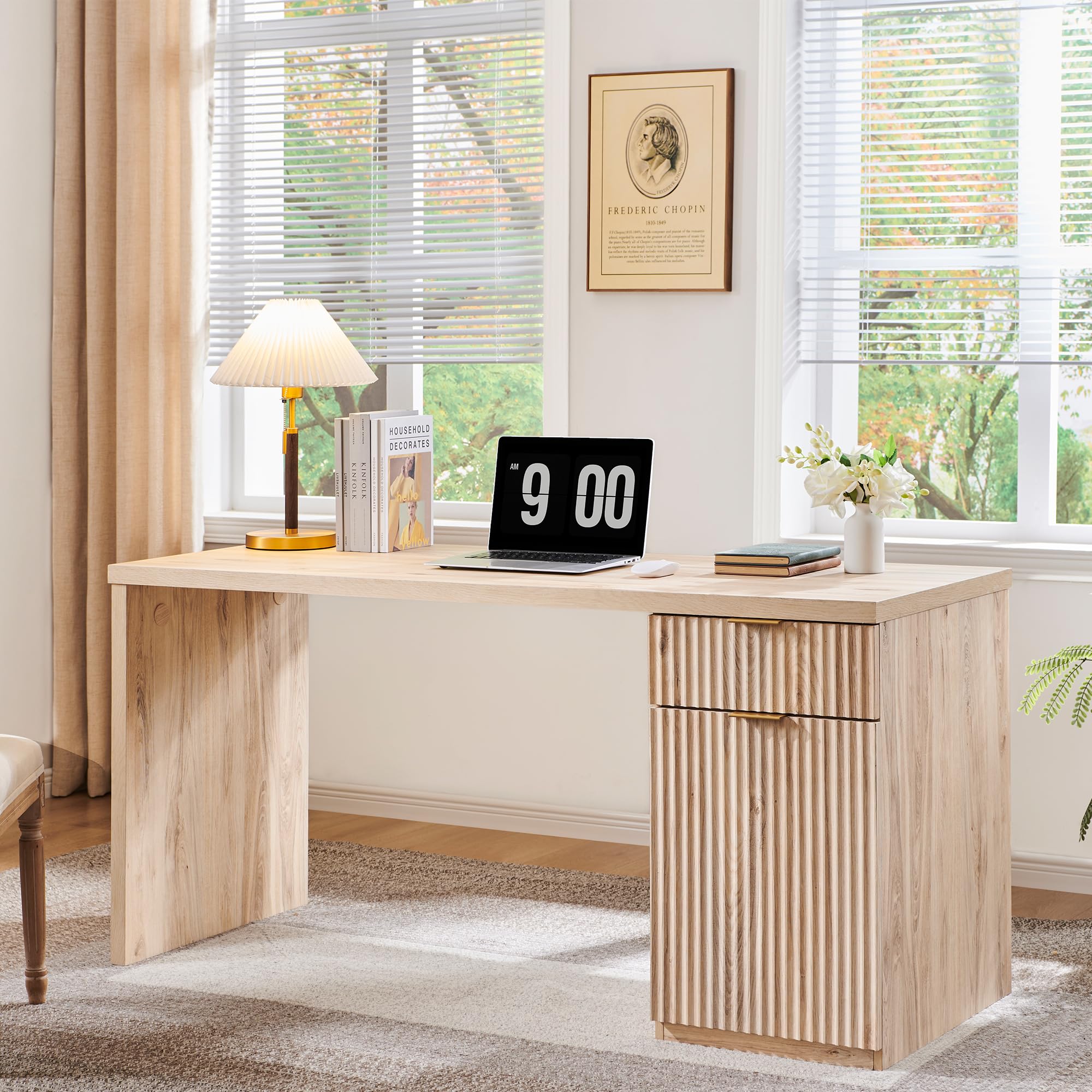 JXQTLINGMU 60" Modern Executive Desk with Storage