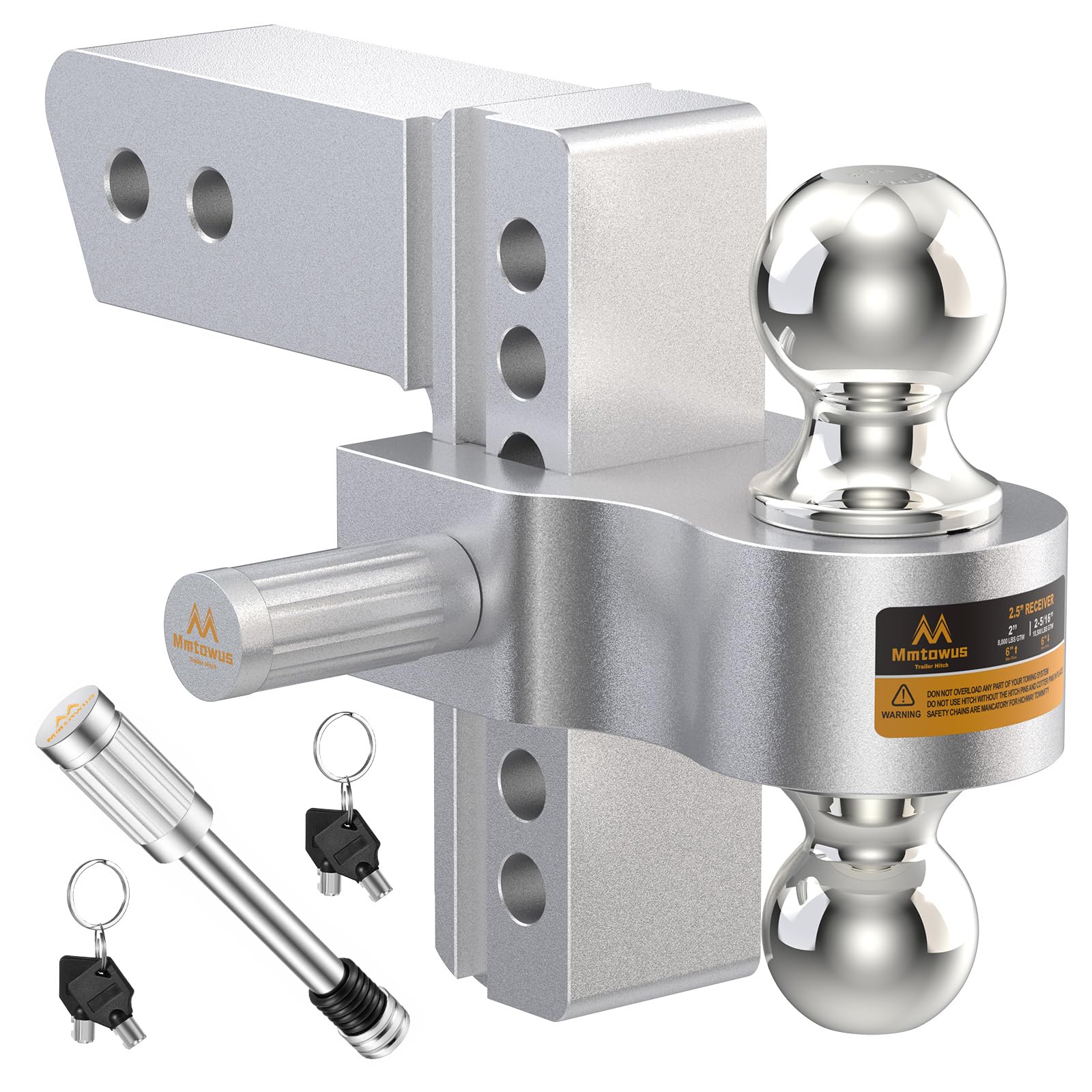 Photo 1 of ** DIRT/SCRAPES **Mmtowus Adjustable Trailer Hitch - Drop Hitch 2.5 Inch Receiver, Heavy Duty Aluminum Tow Hitches with 6" Drop/Rise, (2" & 2-5/16") Chrome Plated Steel Dual Ball Mount, Two Anti-Theft Hitch Pin Locks