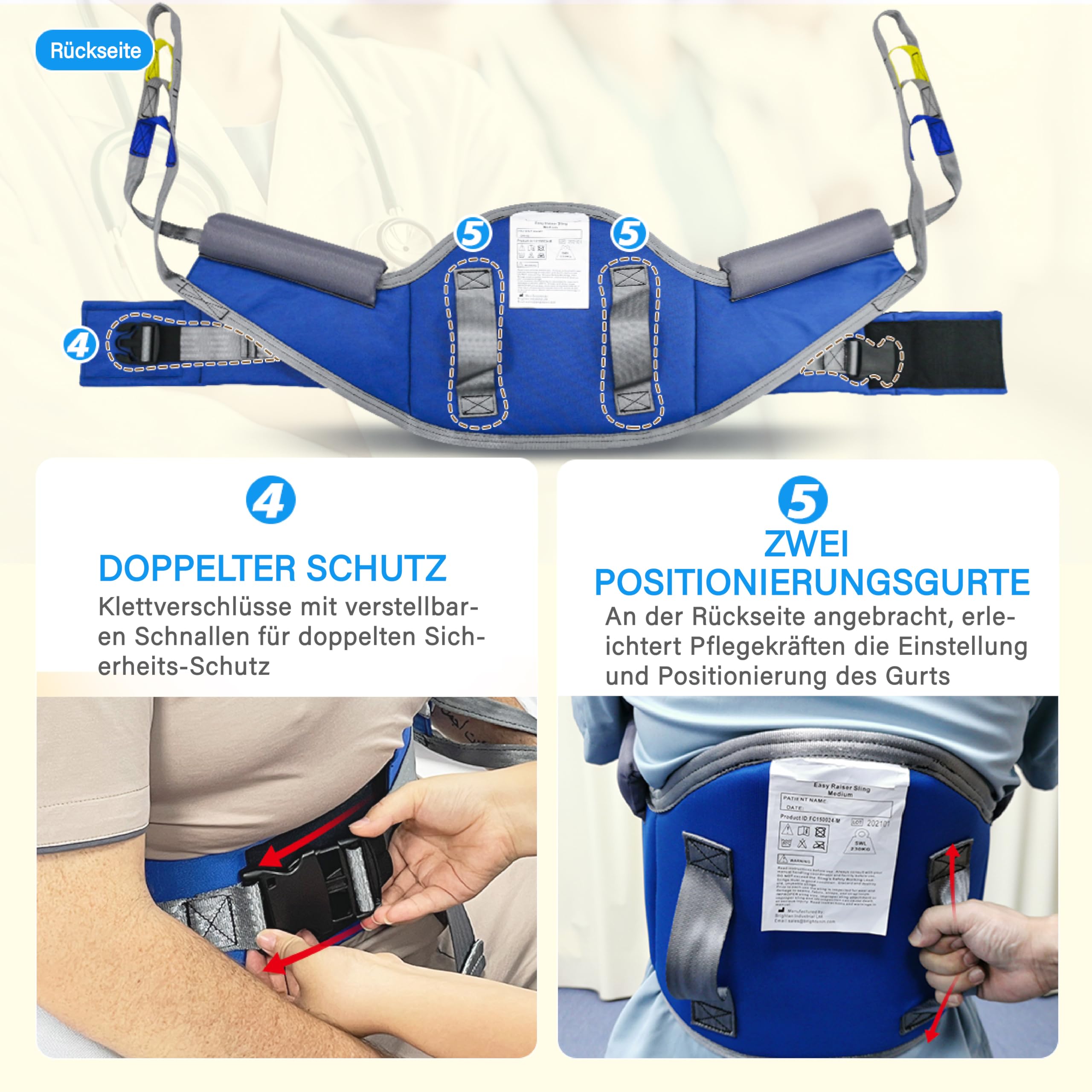 EZ Assistive Sitz-Stand-Hebehilfe – gepolsterte Hebegurt mit Rückenstütze, kompatibel mit den meisten Sitz-Stand-Hebesystemen und Mobilitätshilfen (M)
