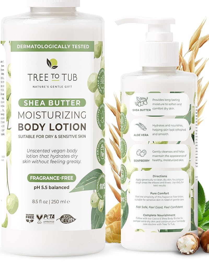 Tree To Tub シアバター ボディローション 250ml ×４本 シアバターボディローション、無香料、250ml（8.5液量オンス）
