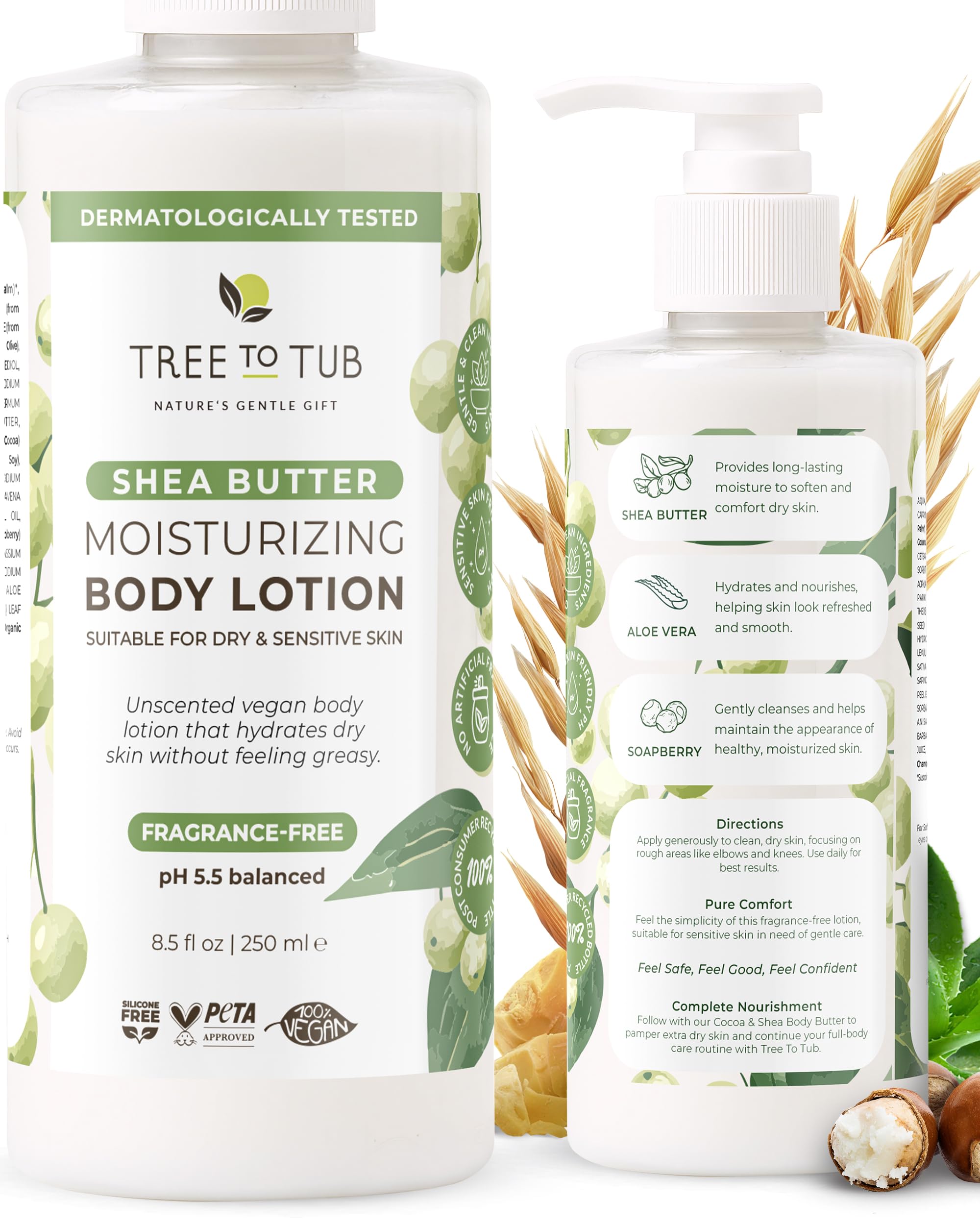 Tree To Tub Real, Sensitive Skin and Eczema Lotion. The Only pH 5.5 Balanced Fragrance Lotion for Psoriasis Treatment – Best Body Lotion for Women and Men with Organic Soapberries, 8.5 oz—