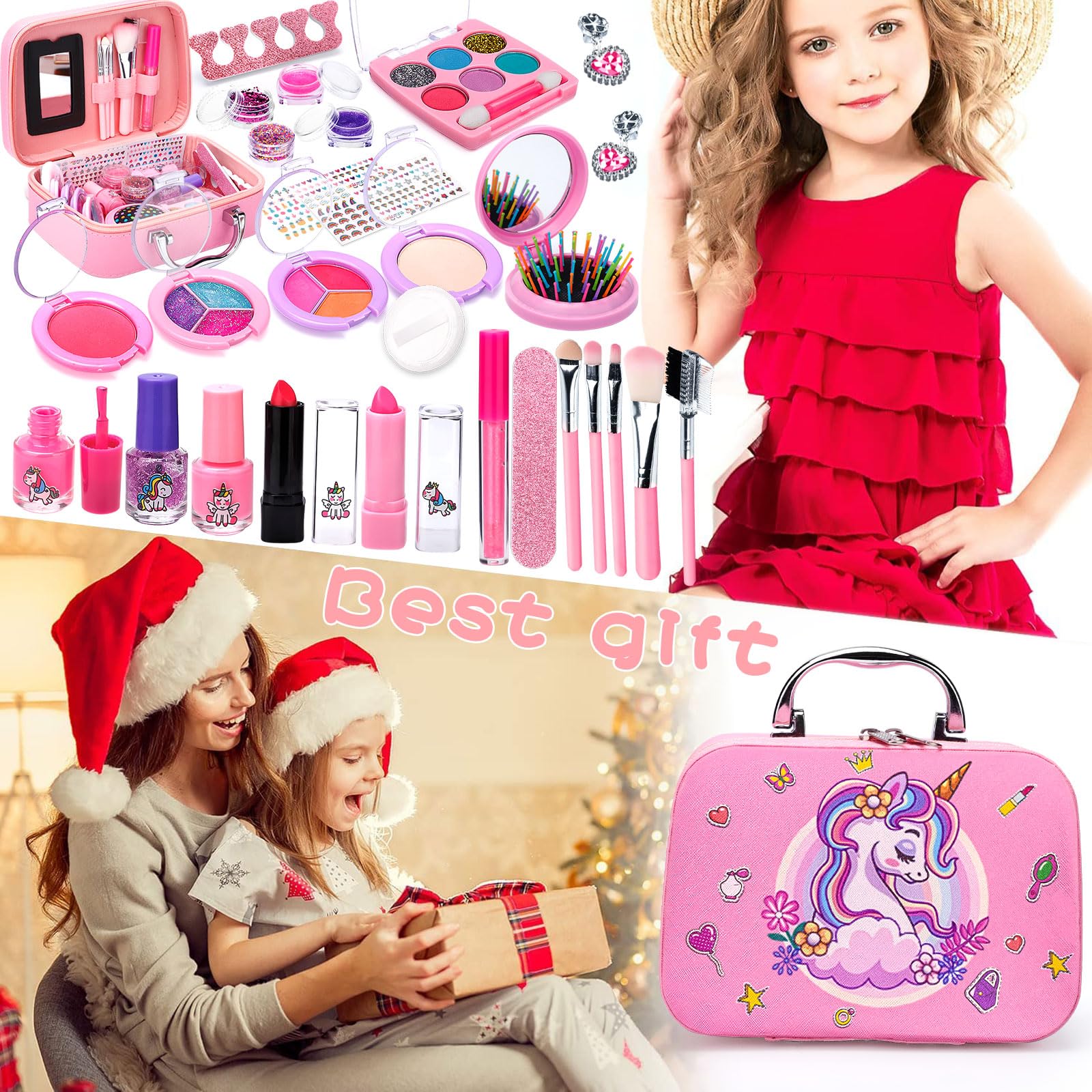 Kit de Maquillaje Niñas , 59 Piezas Lavable, Set Maletin, Juegos de Belleza Cosméticos, Tocador de Maquillaje Niña, Regalos No-Tóxicos para Princesas 5 6 7 8 9 10+ Años