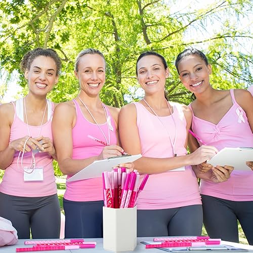 Miniatura 6 de Faccito 120 bolígrafos de concientización sobre el cáncer de mama, bolígrafos de cinta rosa a granel, bolígrafos de esperanza y fortaleza para