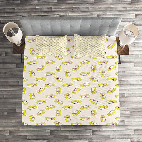 Miniatura 3 de Ambesonne Polar Bear Coverlet, Humorous Summer Pattern with Arctic Animals Relaxing on Seabeds, 3 Piece Decorative Quilted Bedspread Set with 2