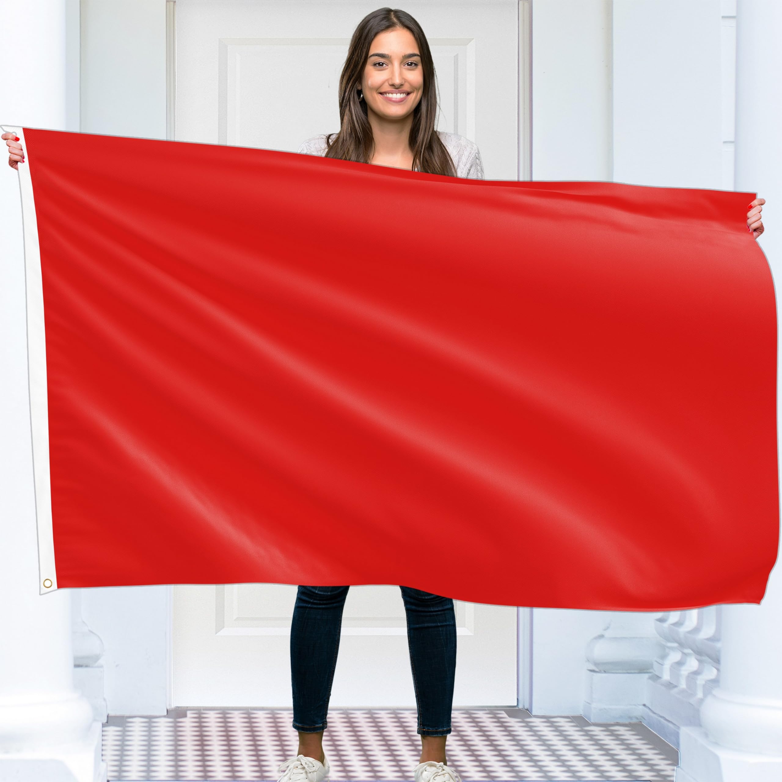Solid Red Flag – Plain Red Flag - Double-sided Print – 90G polyester - Double Seam - 2 brass eyelets, large 5ft x 3ft