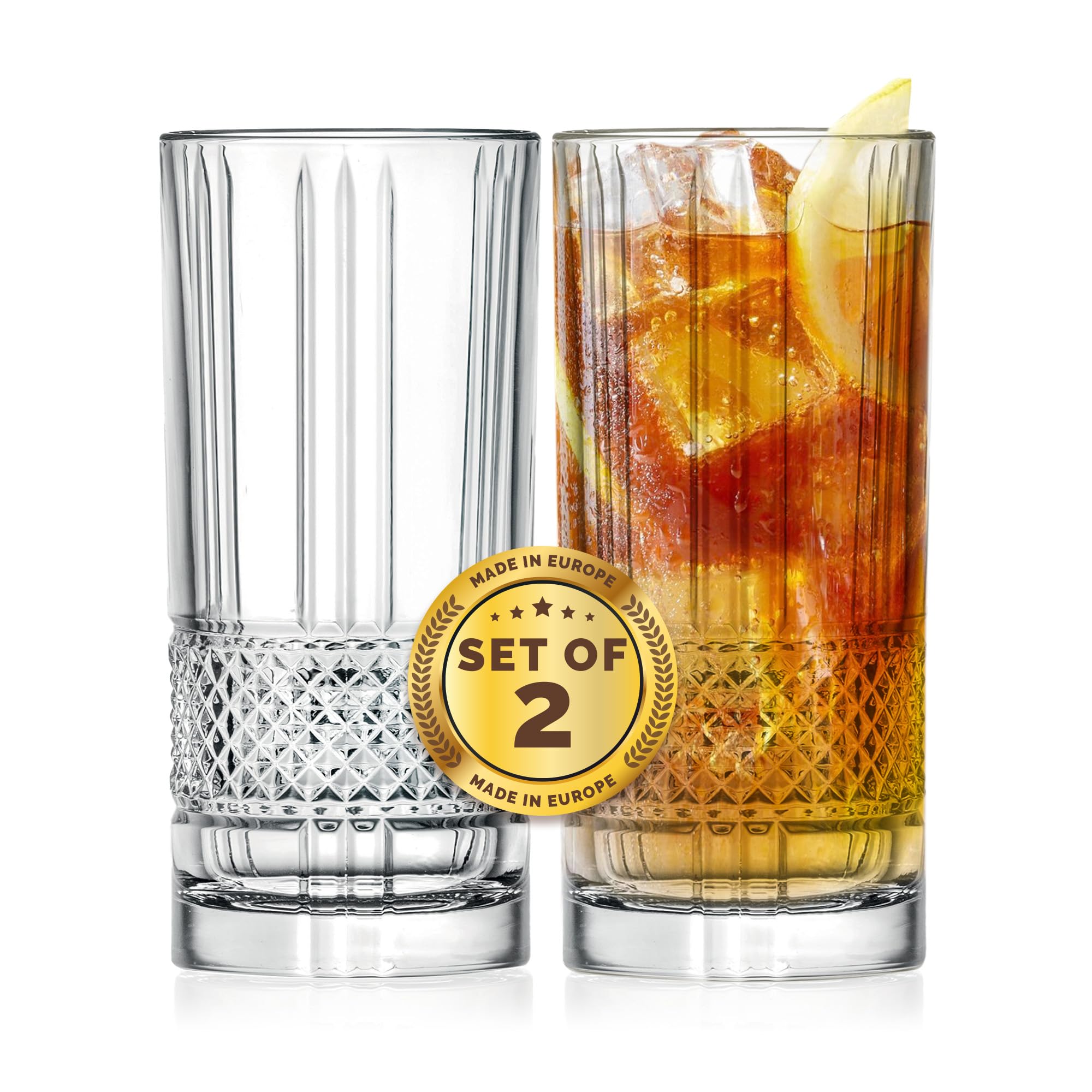 Barski Highball-Glas – Trinkgläser – 2er-Set – Hiball-Becher – Glaskristallbecher – für Wasser, Saft, Bier, gemischte Cocktails, Mojito-Glas, Tom Collins Bar Glaswaren, 370 ml, hergestellt in Europa