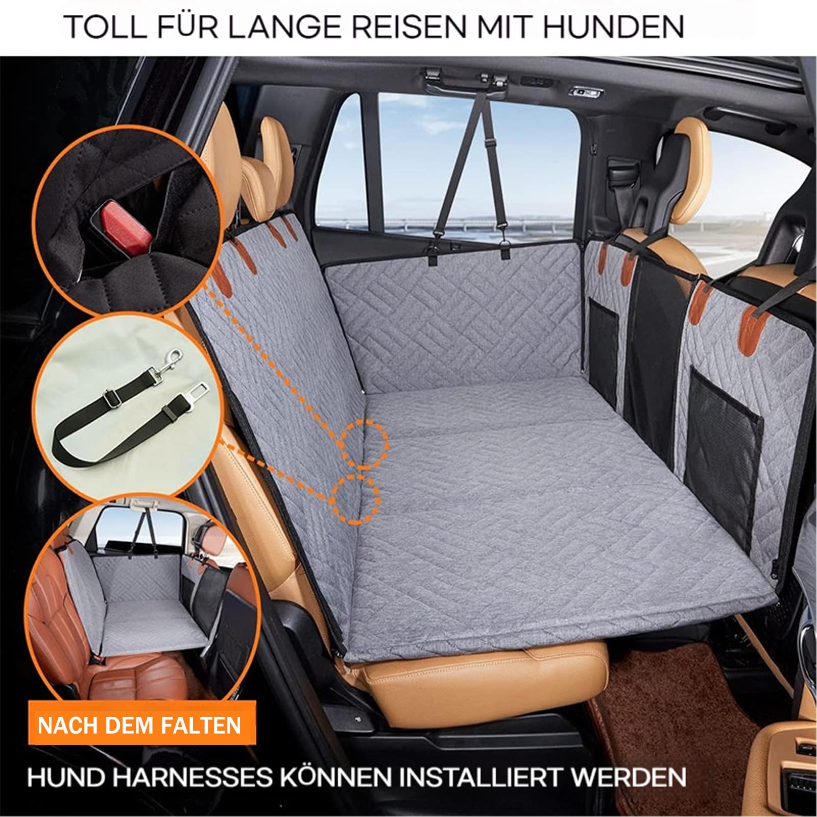 Hartboden Autositzerweiterung Fuer Hunde, Hundesitz Auto Rückbank Mit Harter Unterseit, Wasserdicht Kratzfest rutschfest Rücksitzschoner Hund Für Auto Van SUV (Black)