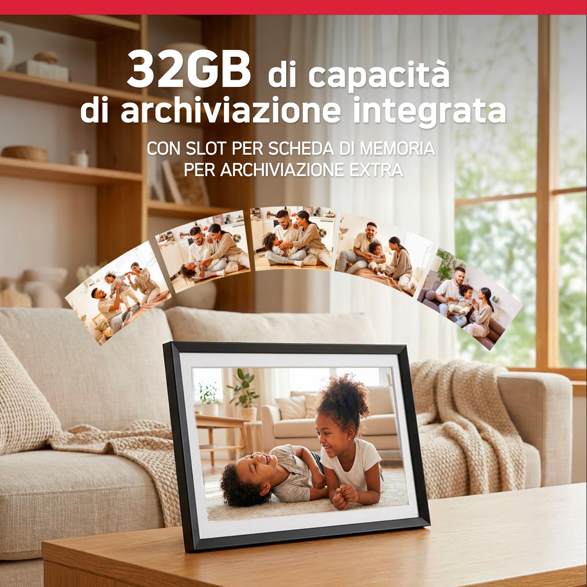 AGFAPHOTO - Realiview APF1000WIFI - Cornice digitale con connessione Wi-Fi - App Frameo, touchscreen HD da 10 pollici, memoria da 32 GB, funzioni meteo/orologio - Nero