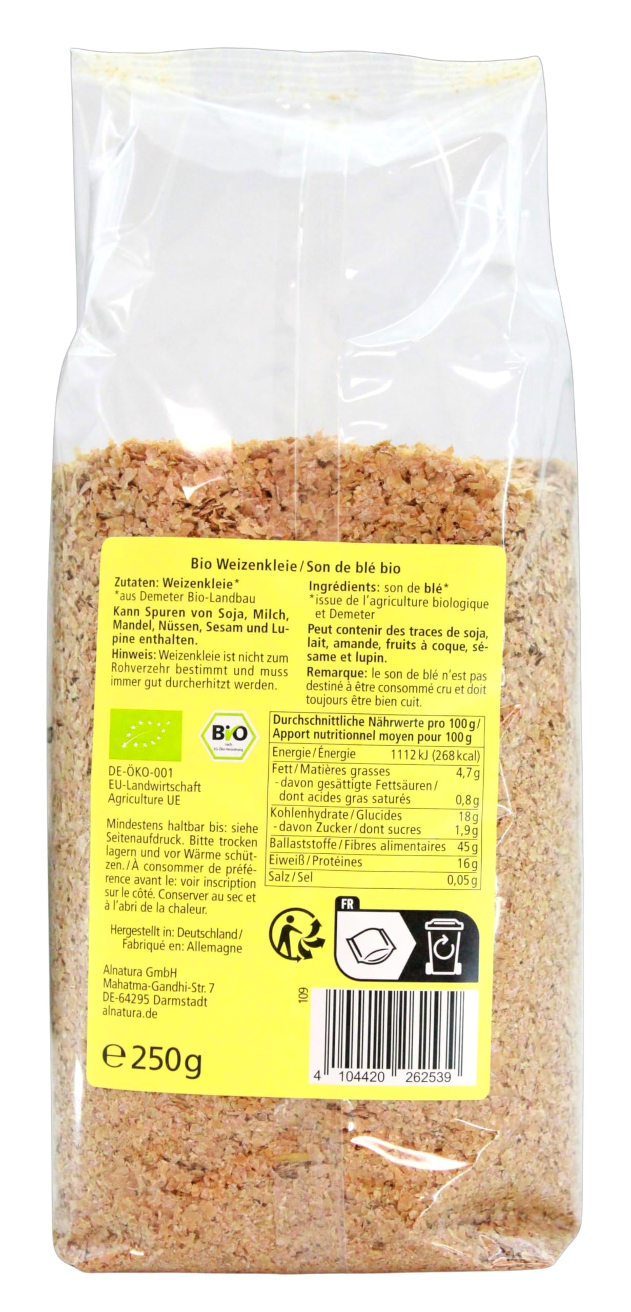 Alnatura Bio Weizenkleie, 6er Pack (6 x 250g)
