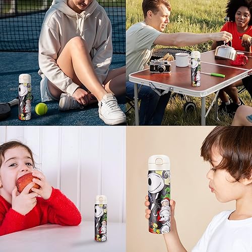 Miniatura 7 de Jack and Sally - Botella de agua reutilizable con popote y cierre de tapa, 16.9 fl oz, acero inoxidable, agua caliente o fría para viajes deportivos