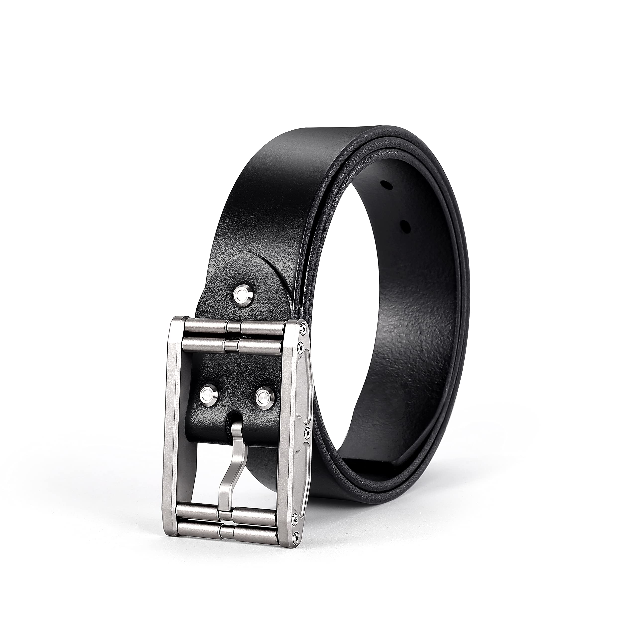 TACRAY Belts for Men Titanium Buckle Belt Genuine Leather