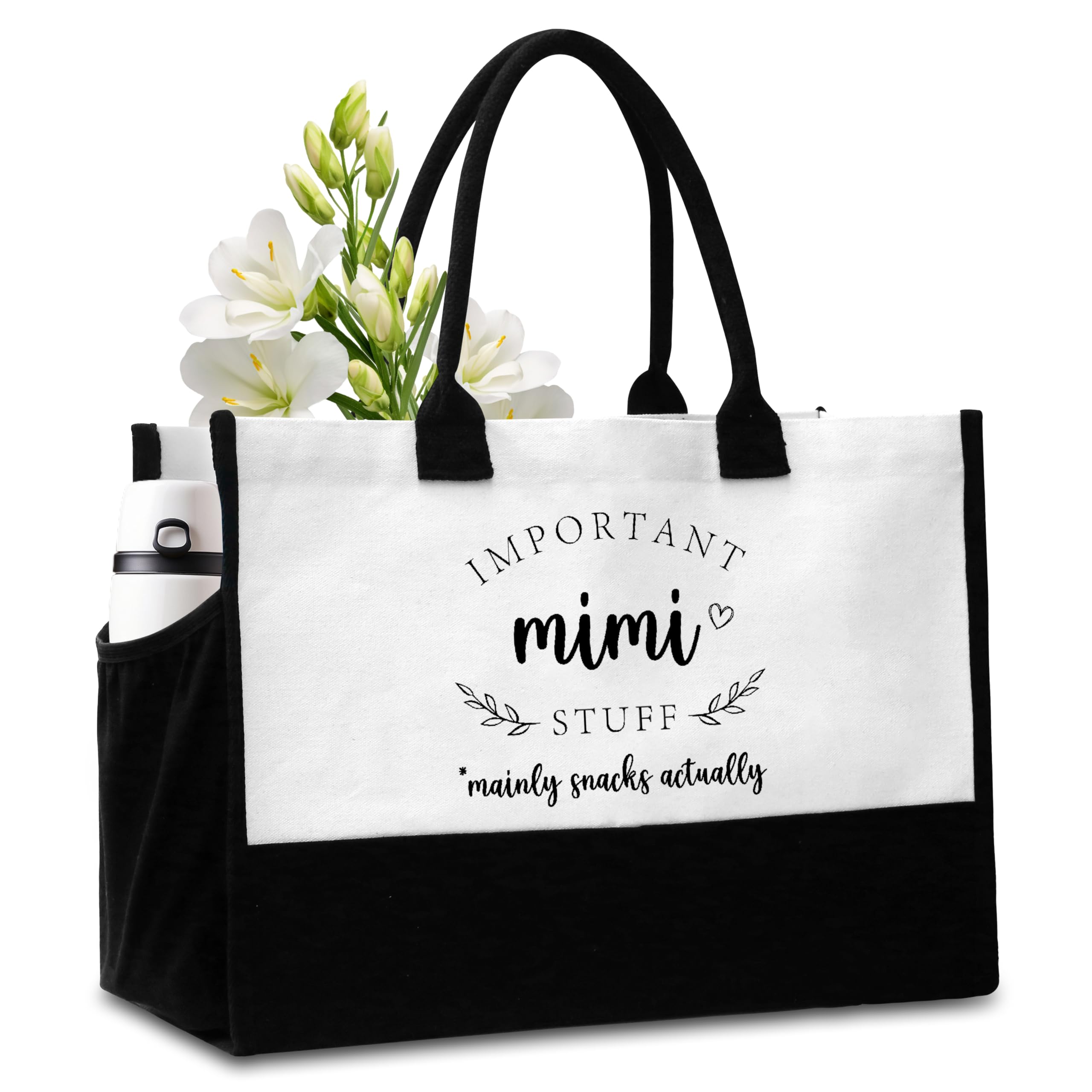 seclate Mimi Gifts, Gift for Grandma, Retirement Birthday Gifts Tote Bag with Pockets, Reusable Beach Gift Bag for Travel Shopping Grocery - A21