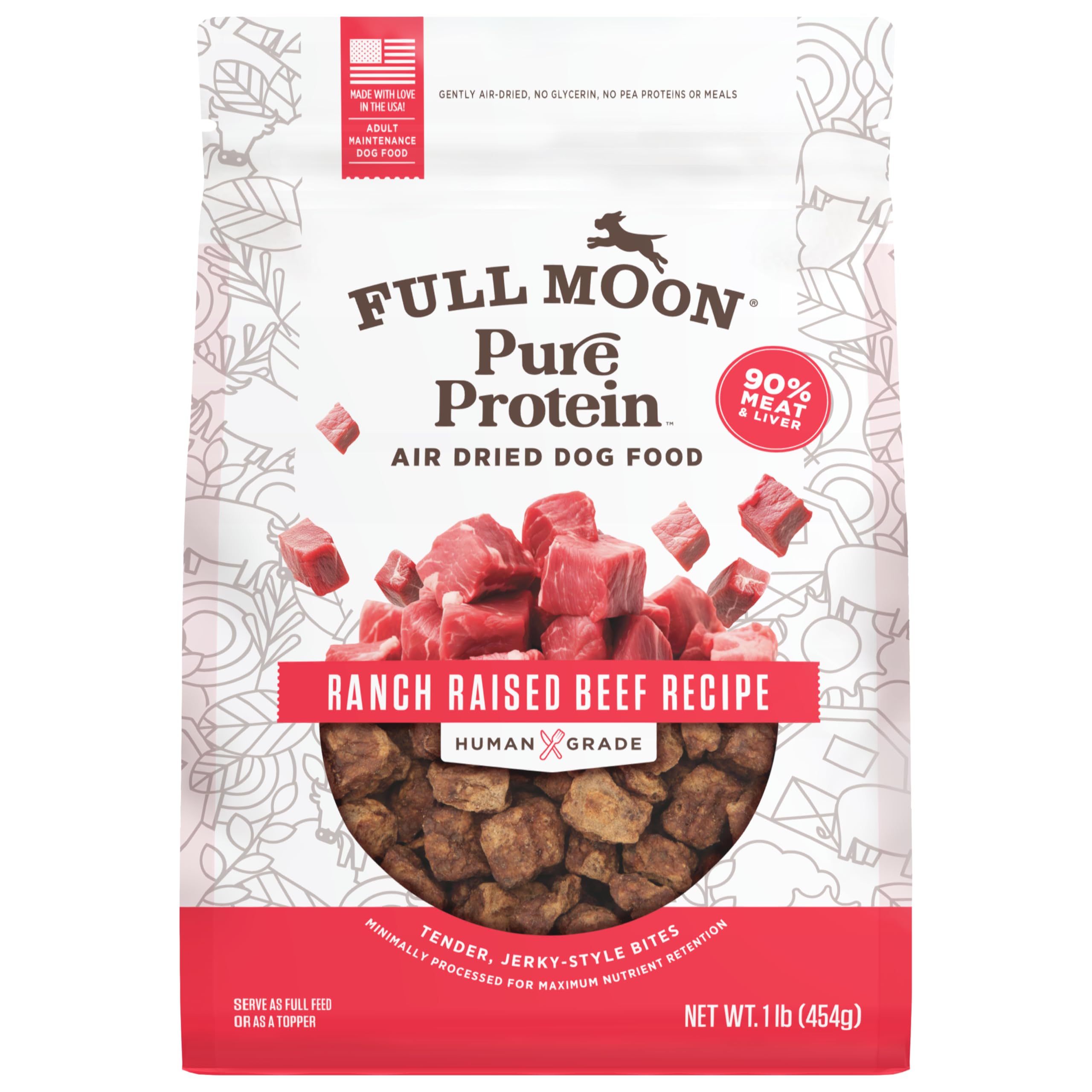 Full Moon Pure Protein Air Dried Dog Food Ranch Raised Beef Recipe 1lb