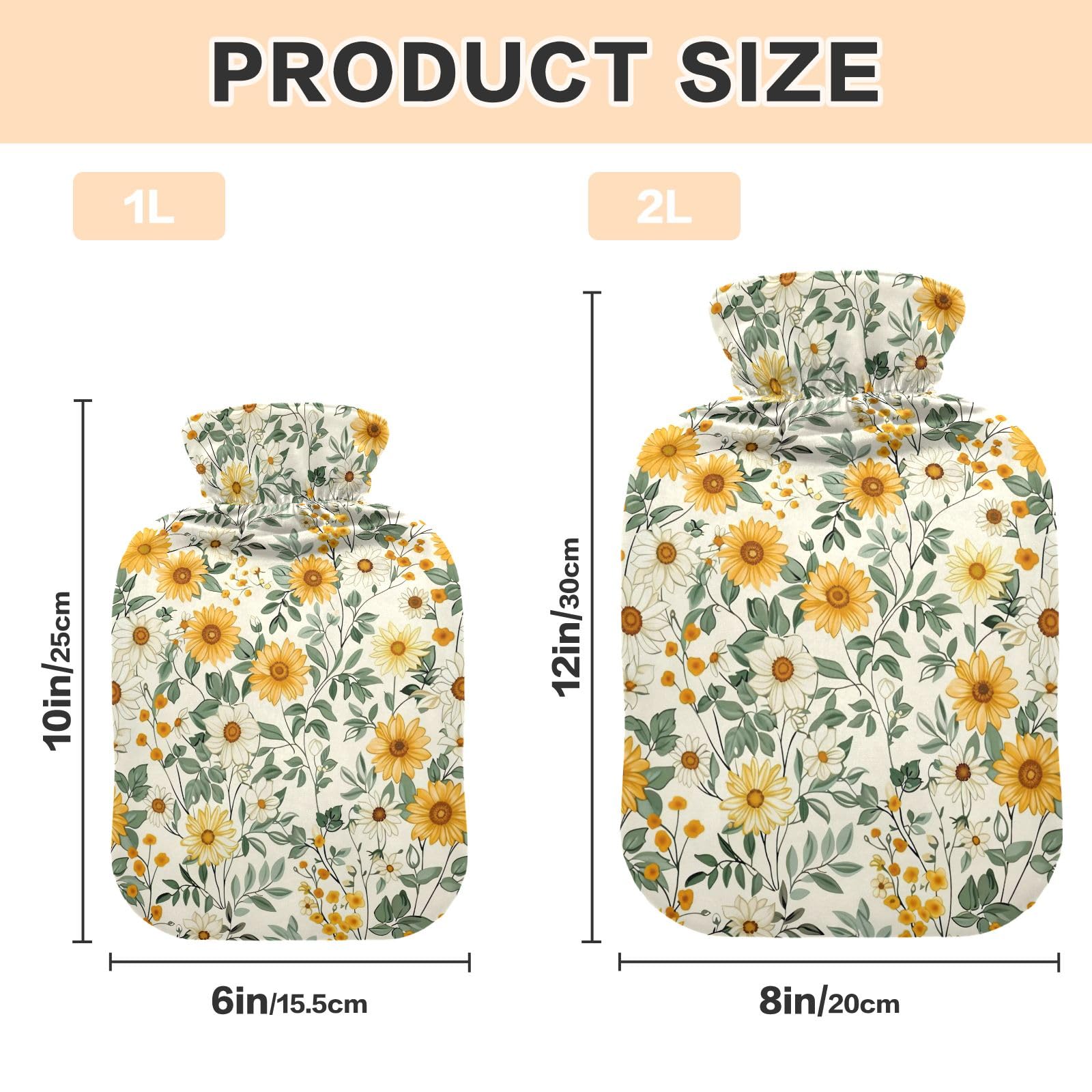 Vintage White Yellow Daisies Hot Water Bottle with Cute Cover 1L Durable Hot Water Bag Portable Hot Water Bottles for Menstrual Cramps, Neck, Shoulder, Back Pain Relief