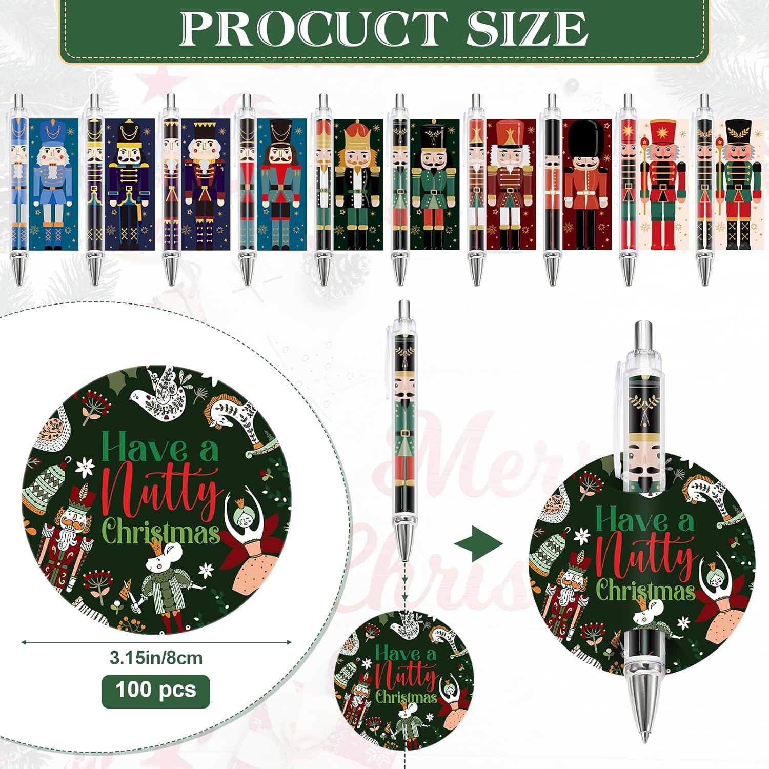 Jetec 100 Set Christmas Nutcracker Gifts Included Nutcracker Ballpoint Pens Soldier and King Retractable Pen with Have a Nutty Christmas Card for Xmas Party Favor