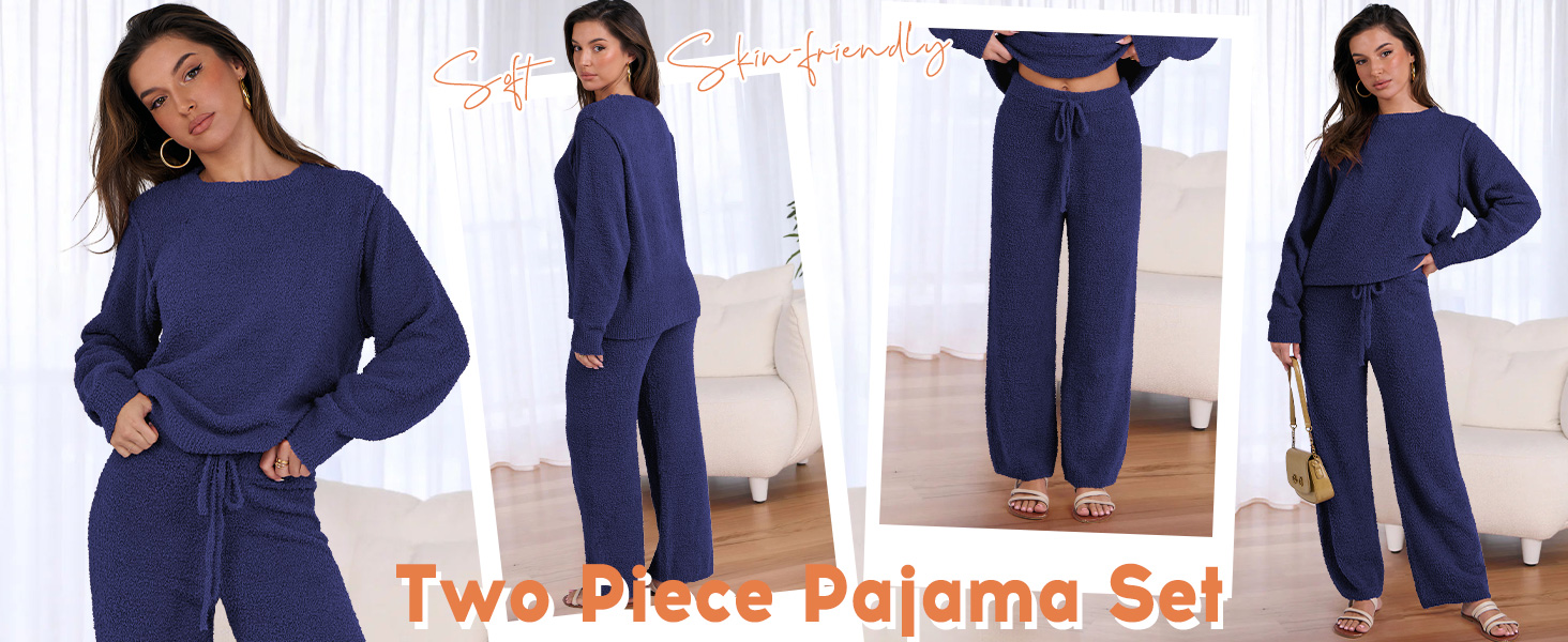 ANRABESS Women's Fuzzy Fleece Pajama Sets 2 Piece Outfits Long