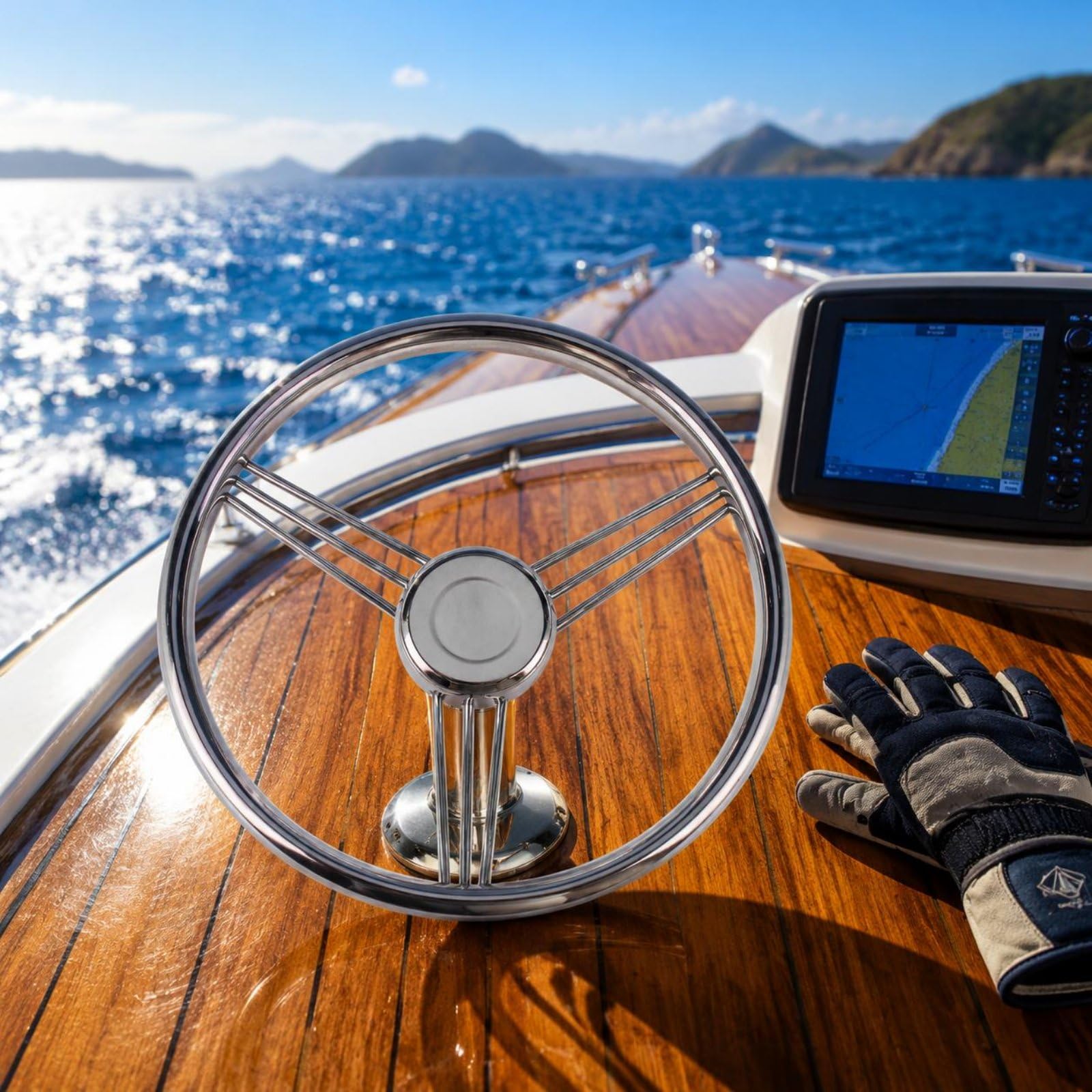 Qianly Hydraulik-Steuerrad Rostfrei Bootslenkrad Aus Edelstahl Korrosionsbeständig Yacht-Steuerrad