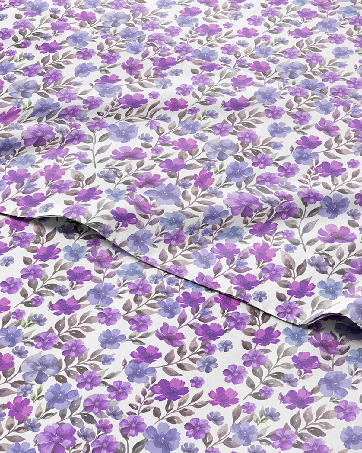 floral sheets - purple floral bed sheet set - 1 flat, 1 fitted & 1 pillowcase w/ deep pockets - comfy, wrinkle & fade free boho botanical bedding - ultra-soft, breathable and cooling - twin size new