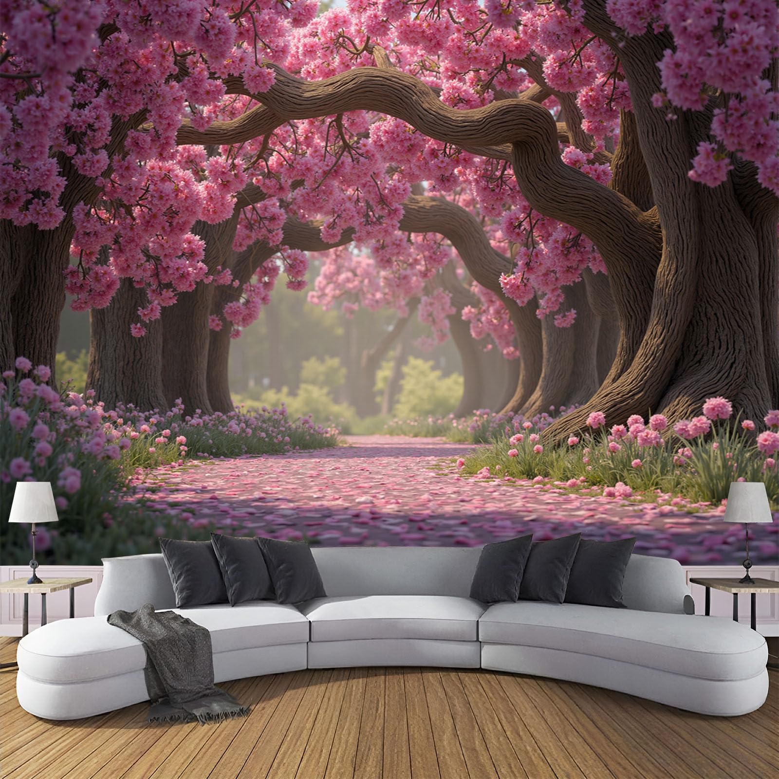 Papier Peint Panoramique 3D Tunnel Cerisier Rose XXL pour Salon