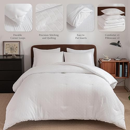 Miniatura 3 de Juego de edredón tamaño matrimonial de 3 piezas de tejido bohemio blanco, ligero, para todas las estaciones, suave y esponjoso, con flecos, para