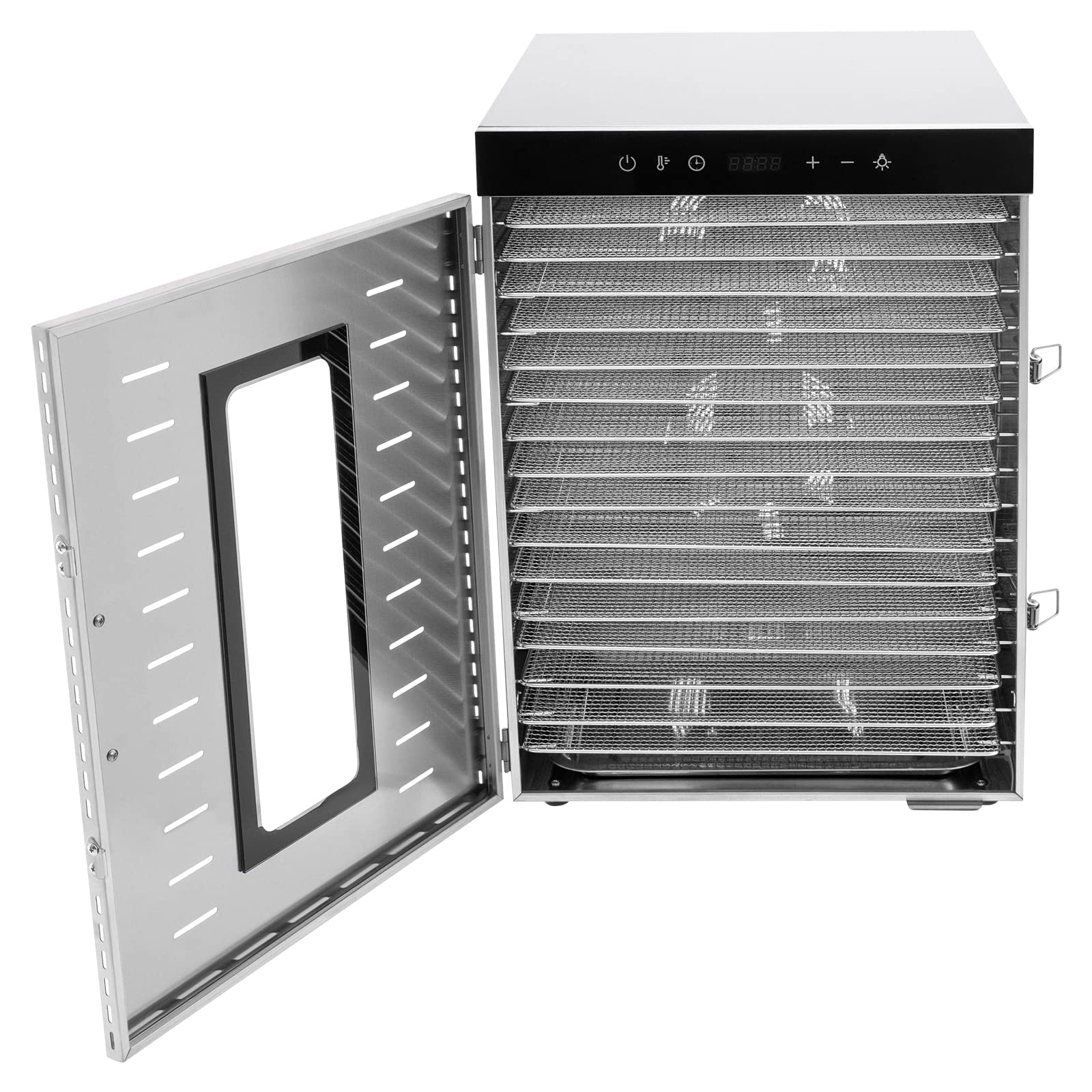 Deshidratador de fruta, temperatura totalmente ajustable de 30-90 ℃, temporizador de 24 horas, control Digi-Set, 16 ranuras de acero inoxidable, deshidratador de 1500 W, plata