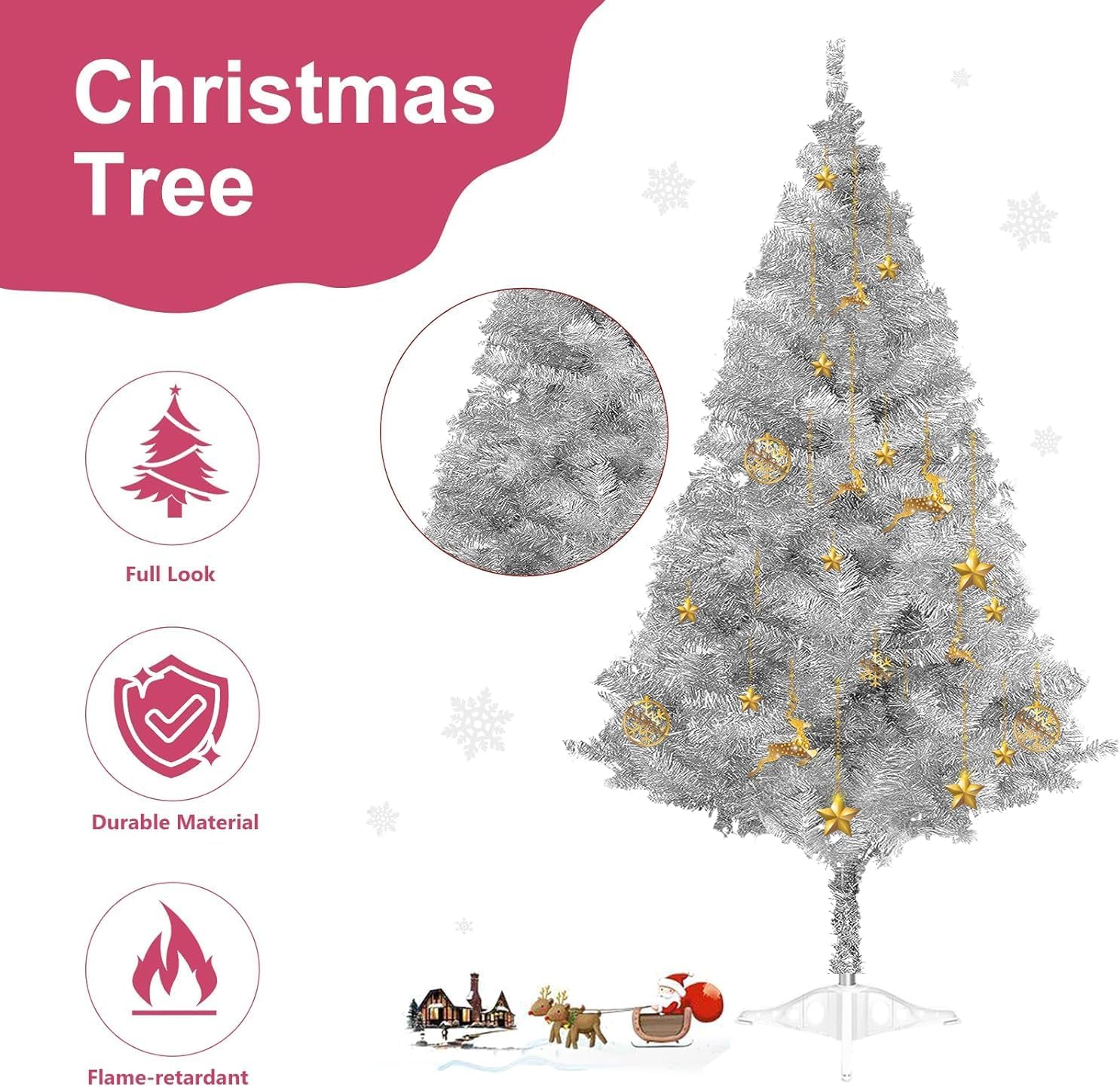 Arthas 5' Ft Tinsel Christmas Tree for Home Decor Xmas Holiday Seasonal Sparking Gorgeous Folding Artificial Christmas Tree (Silver)
