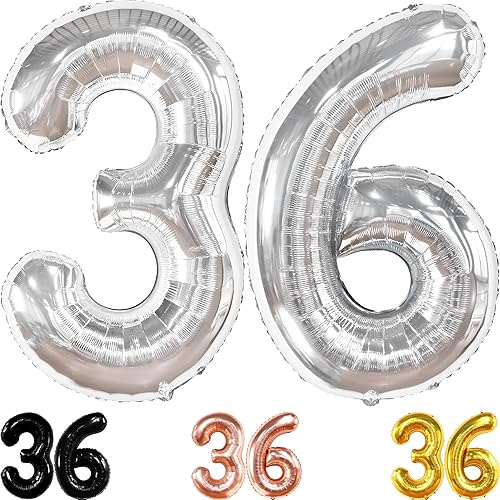 Miniatura 12 de KatchOn, Globos dorados gigantes del número 36, 40 pulgadas, globos de números 36, decoraciones de cumpleaños 36 para hombres, globos dorados