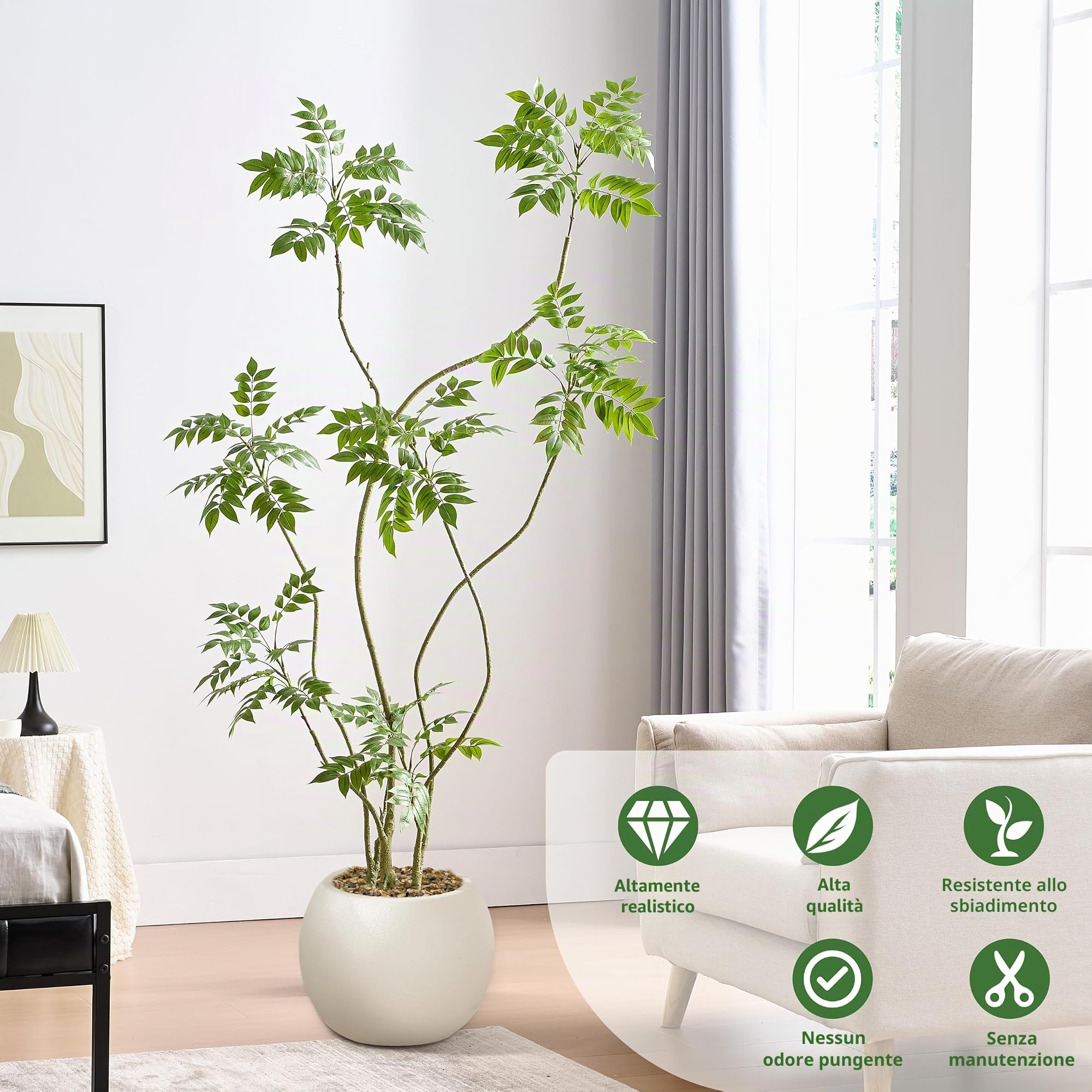 Albero artificiale autunnale di 6 piedi, alberi artificiali con vaso bianco per la casa, camera da letto, ufficio, interno, soggiorno, decorazione artificiale