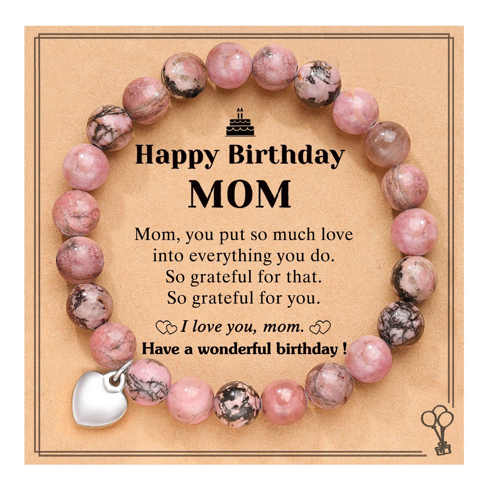 UNGENT THEM Natural Stone Heart Bracelet - Happy Birthday Gifts for Sister Friends Bestie Daughter Mom Grandma Mother in Law Women Her Girls