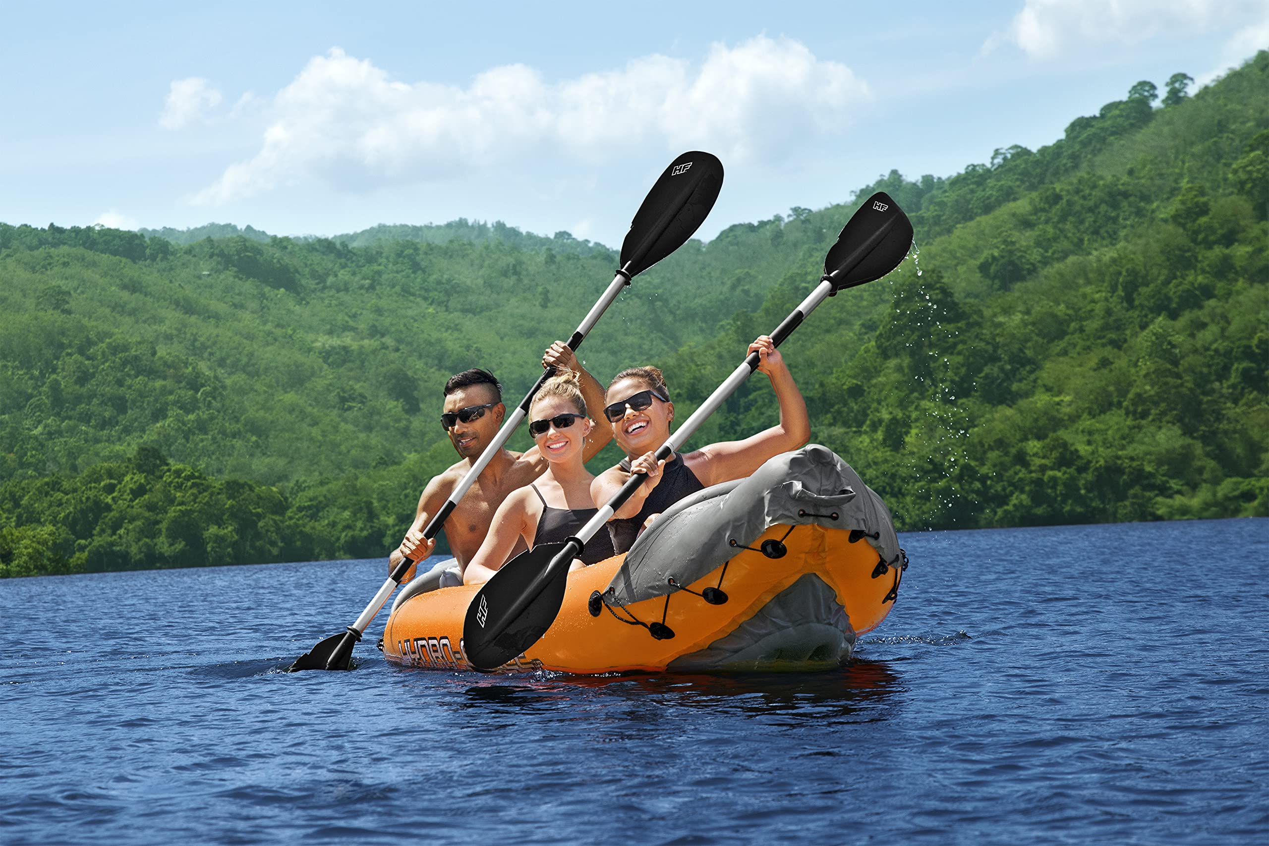 Bestway Hydro-Force Rapid X3 Kayak Gonfiabile con pompa a mano, pagaie, sedili, pinne e borsa portaoggetti | 3 posti