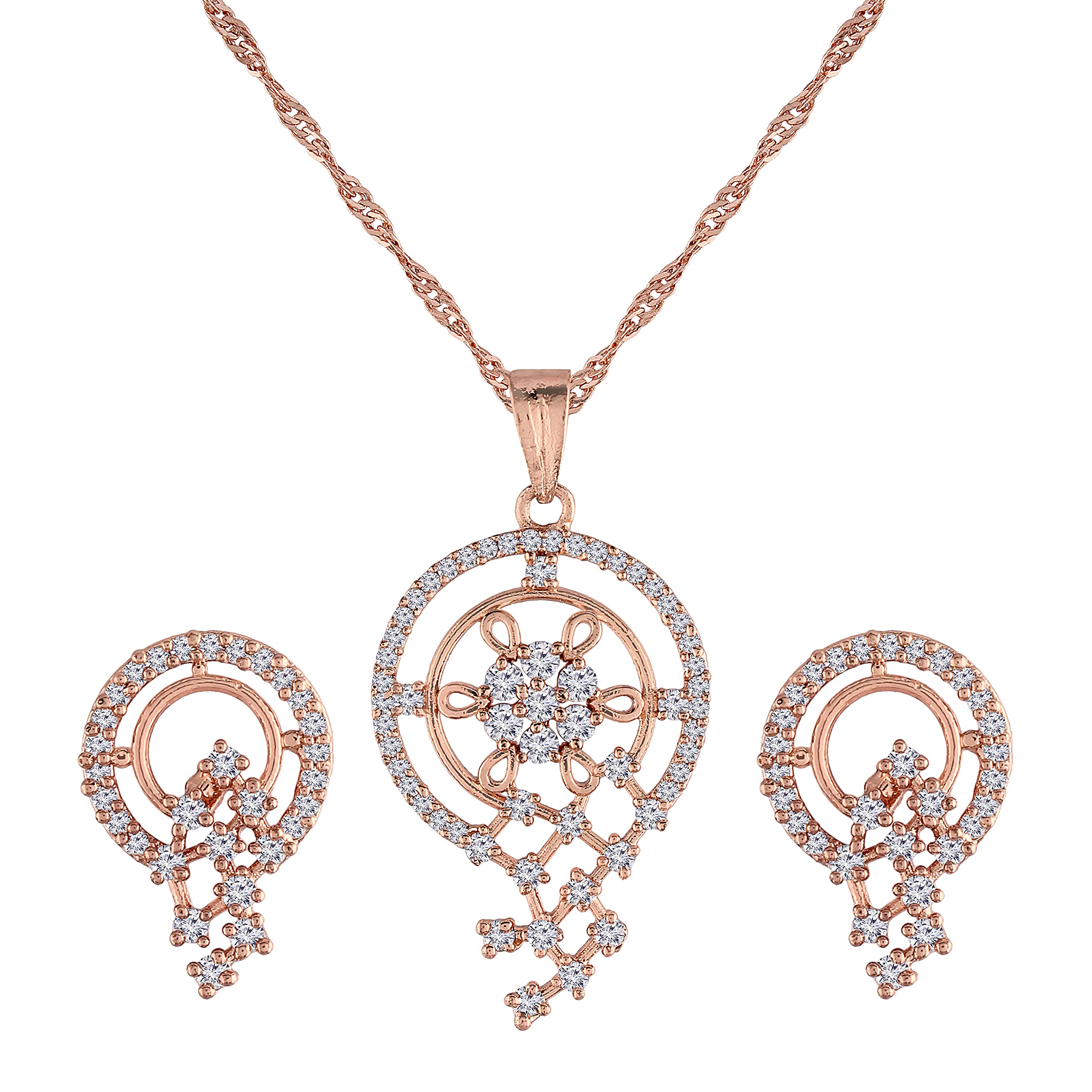I Jewels Rose Gold Plated Glittering American Diamond CZ Zircon Chain Pendent Necklace Set for Women & Girls (CH48RG) (B098MDBF9T) Amazon Price History, Amazon Price Tracker