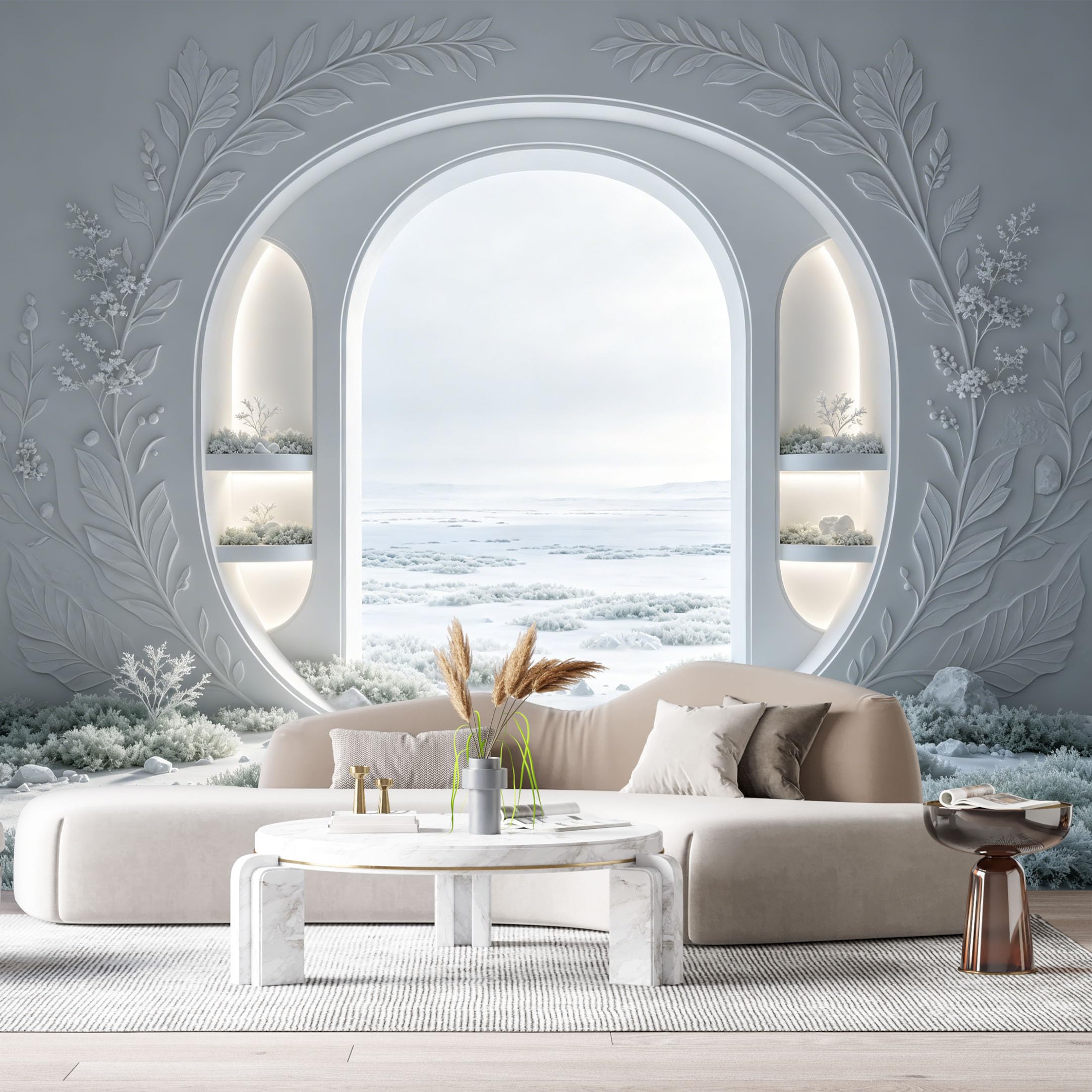 Custom Size Wall Murals Monochrome Surreal Architecture Botanical 3D Trompe L'Oeil SelfAdhesiveWall Fabric Removable Wallpaper Wall Decor for Living Room Bedroom Bathroom