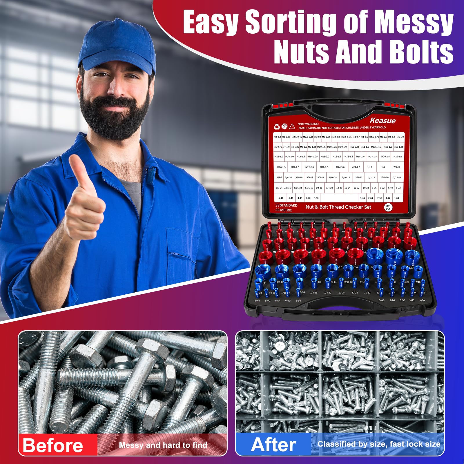 Thread Checker Kit - 82Pcs Nut & Bolt Gauges -8